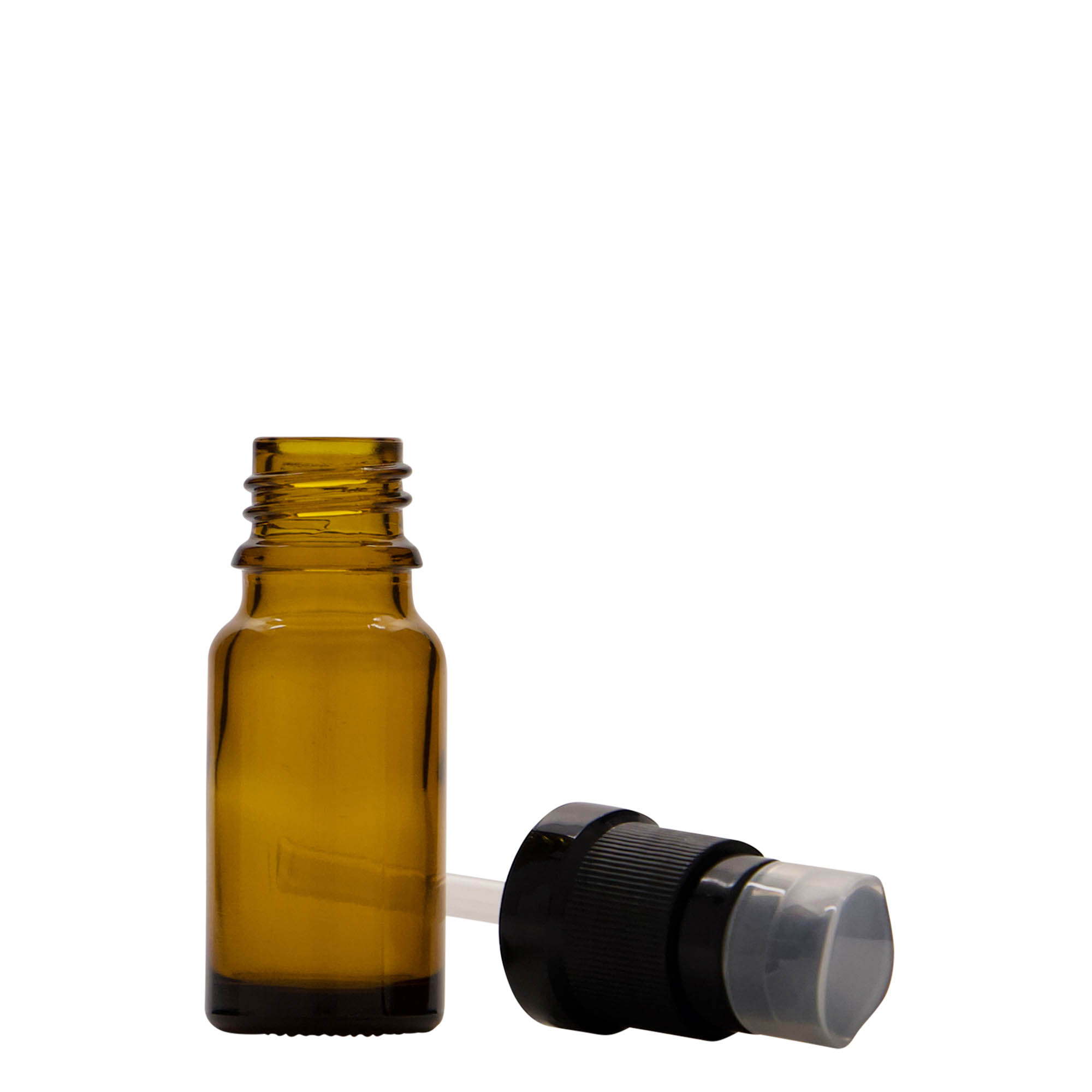 Frasco médico de 10 ml con bomba dosificadora para loción, vidrio, marrón, boca: DIN 18 Frasco médico de 10 ml con bomba dosificadora para loción, vidrio, marrón, boca: DIN 18