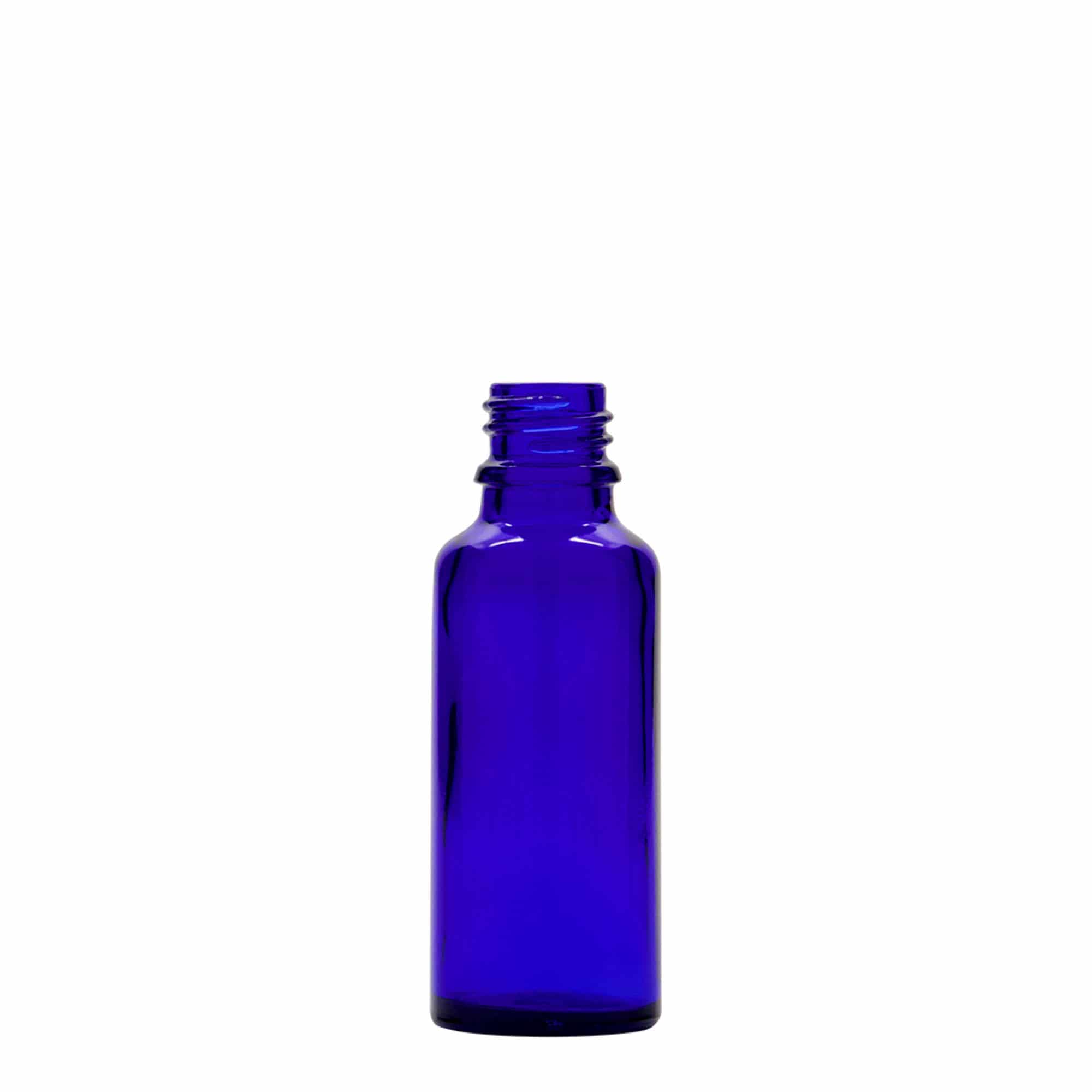 Frasco cuentagotas de medicamentos de 30 ml, vidrio, azul real-rojo, boca: DIN 18