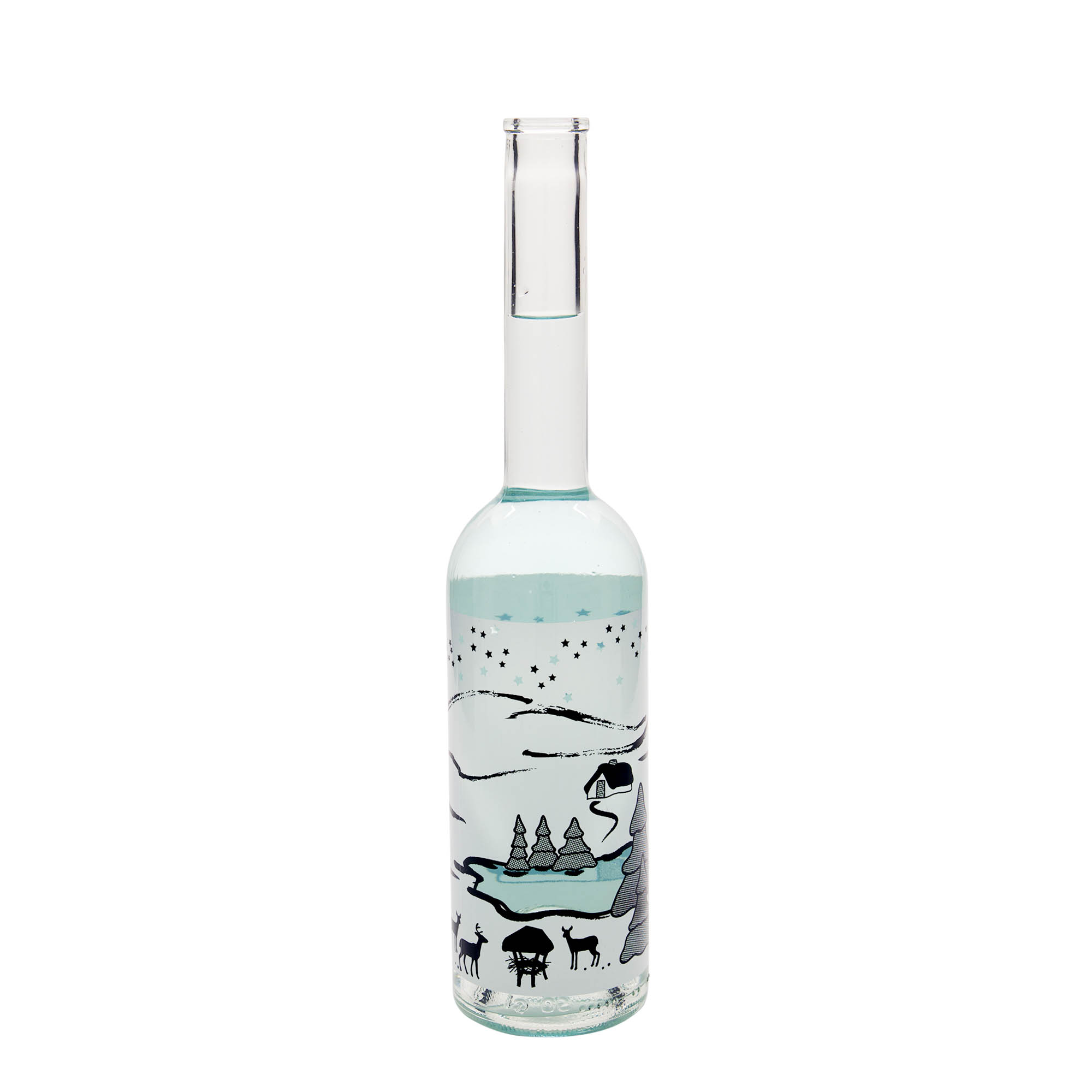 Botella de vidrio 'Opera' de 500 ml, motivo: sueño invernal 'Bianco', boca: corcho