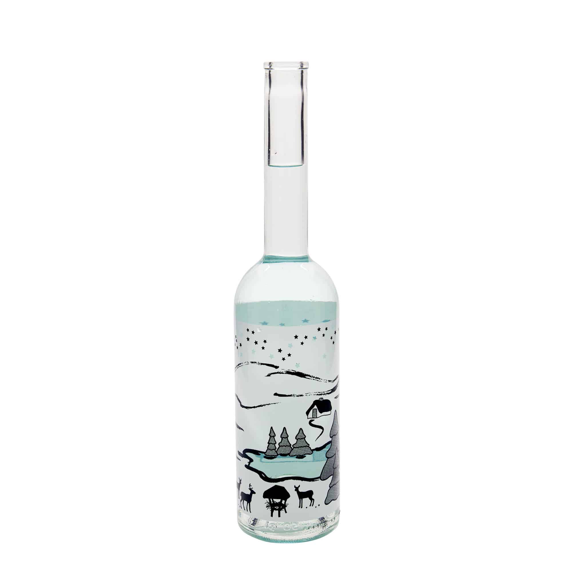 Botella de vidrio 'Opera' de 500 ml, motivo: sueño invernal 'Bianco', boca: corcho