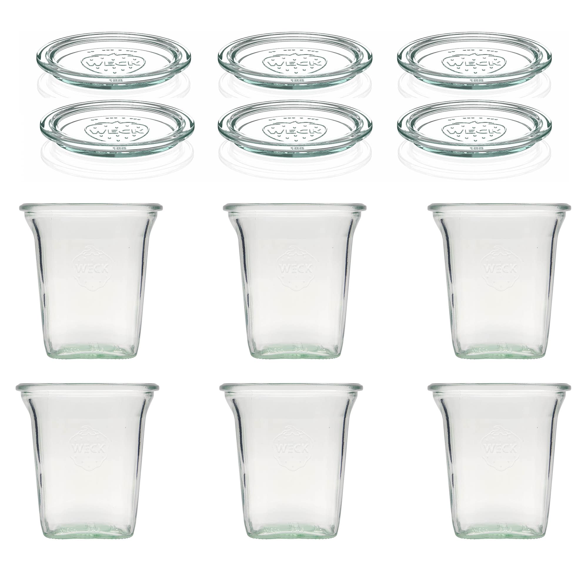 6x 545 ml tarro tipo Quadro WECK con tapa de vidrio RR 100