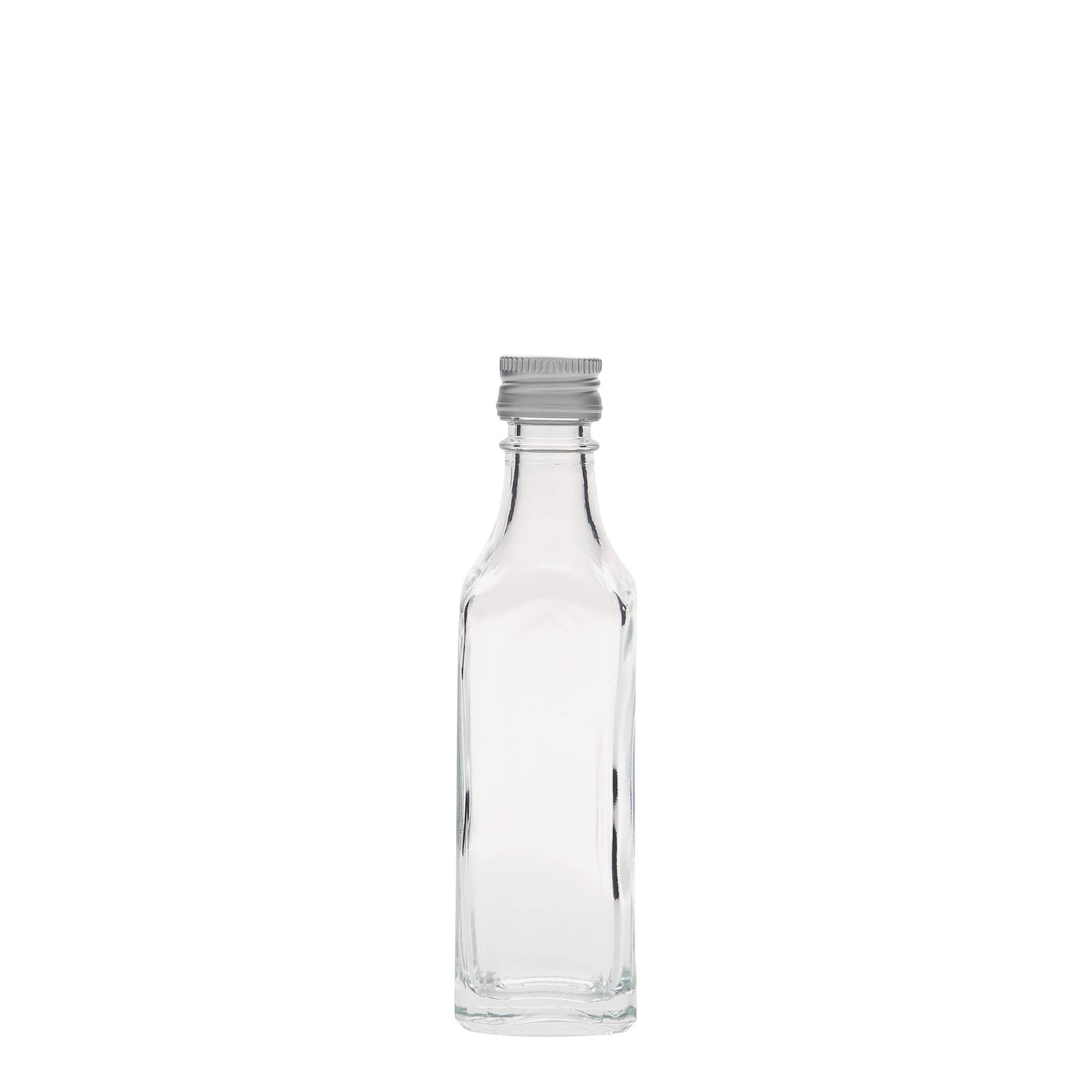 Botella de vidrio de 50 ml 'Siena', cuadrada, boca: PP 18 Botella de vidrio de 50 ml 'Siena', cuadrada, boca: PP 18