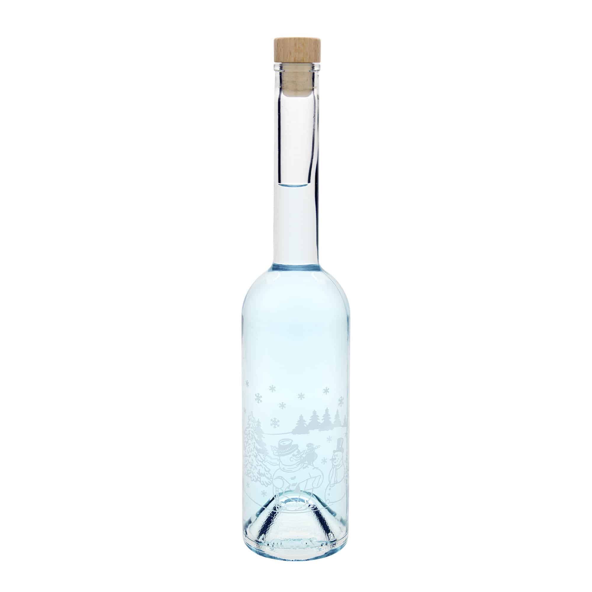 Botella de cristal de 500 ml 'Opera', motivo: botella de muñeco de nieve, boca: corcho