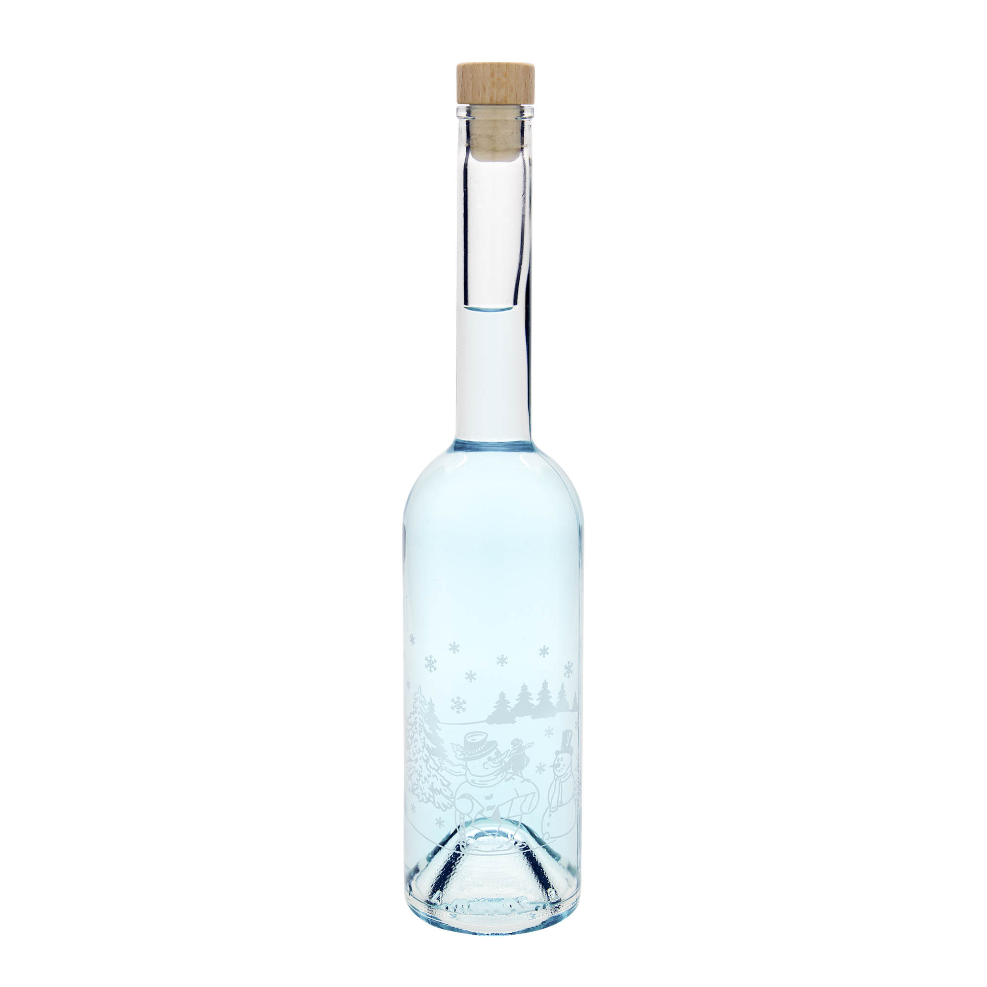 Botella de cristal de 500 ml «Opera», motivo: botella de muñeco de nieve, boca: corcho
