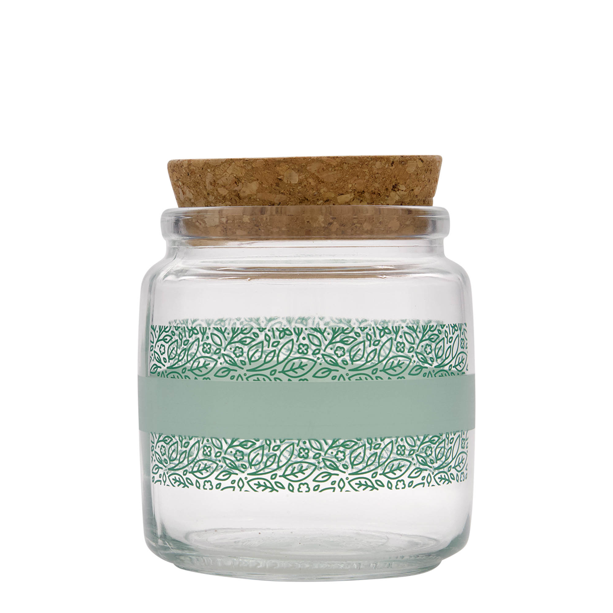 750 ml tarro de vidrio con corcho 'Giara', motivo: Naturalmente verde, boca: corcho