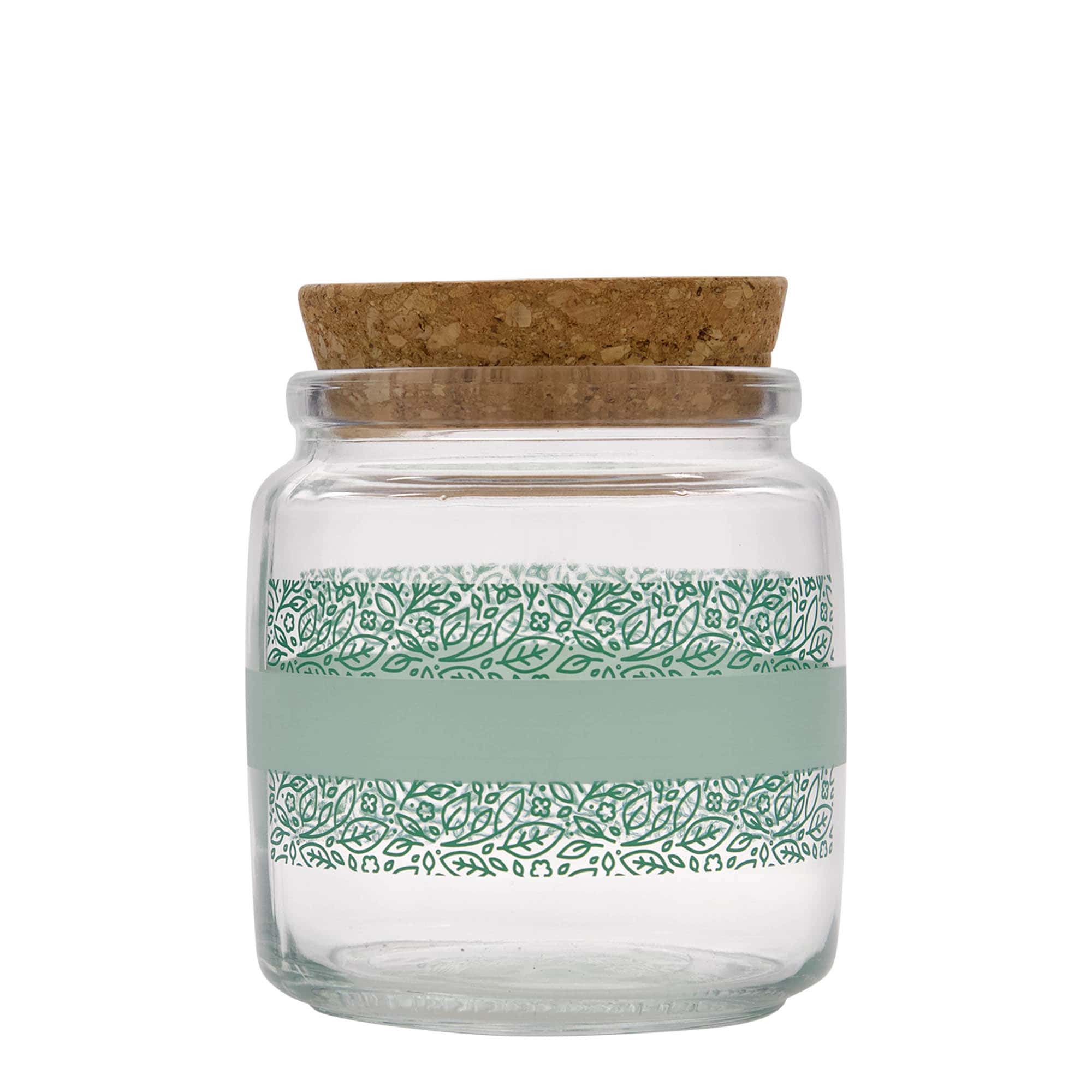 750 ml tarro de vidrio con corcho «Giara», motivo: Naturalmente verde, boca: corcho