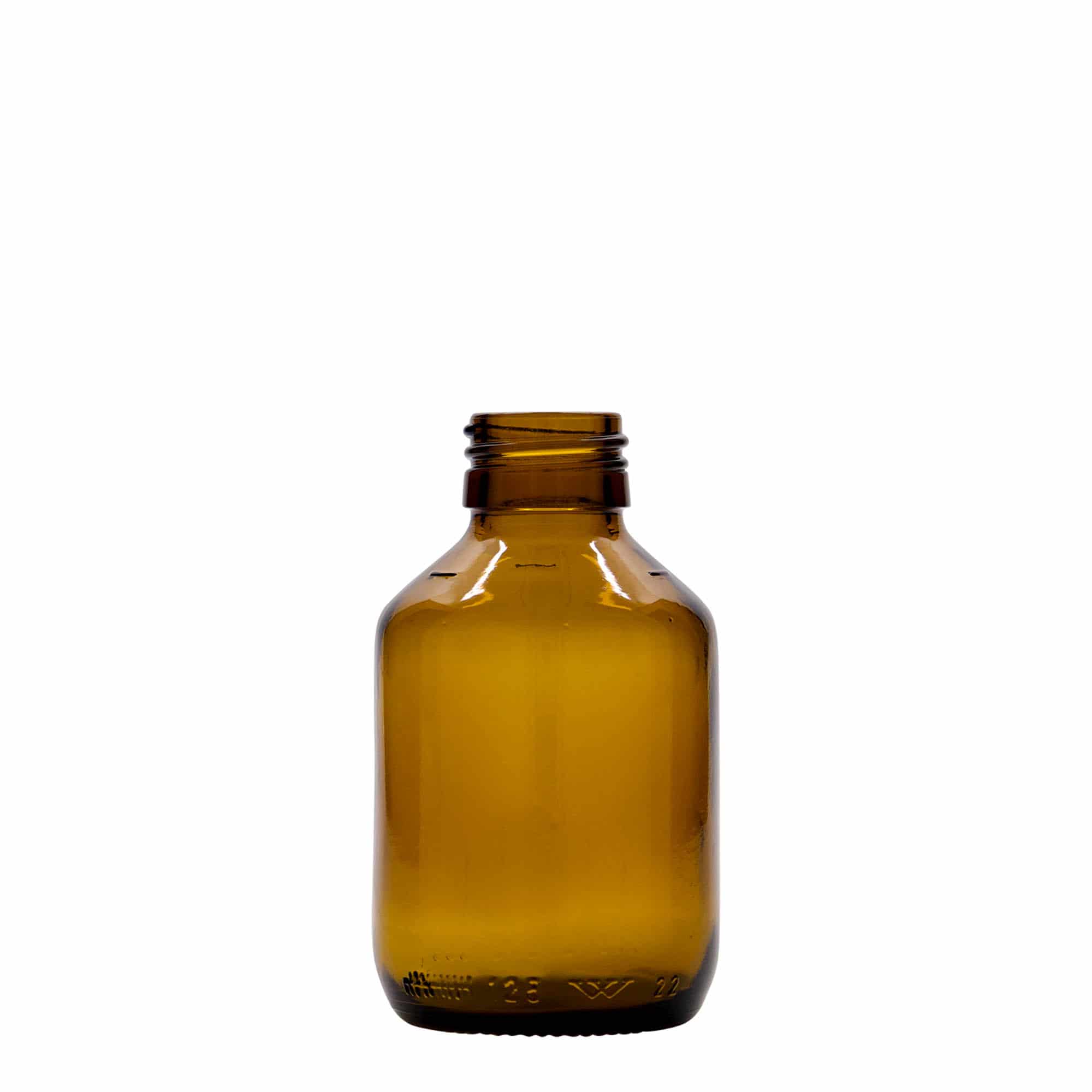 Frasco de medicamentos de 125 ml, marrón, vidrio, boca: PP 28 Frasco de medicamentos de 125 ml, marrón, vidrio, boca: PP 28
