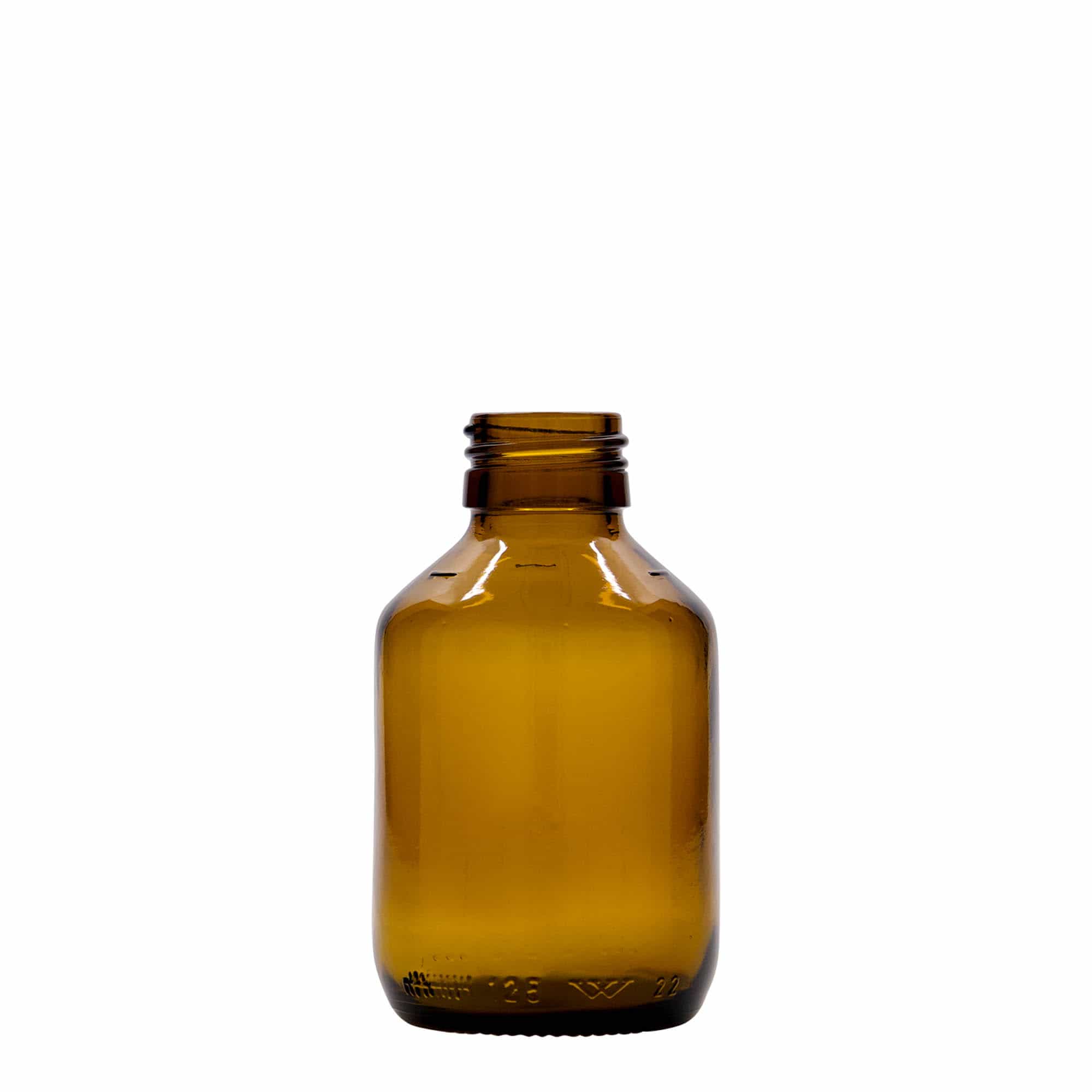 125 ml frasco medicinal, marrón, vidrio, boca: PP 28