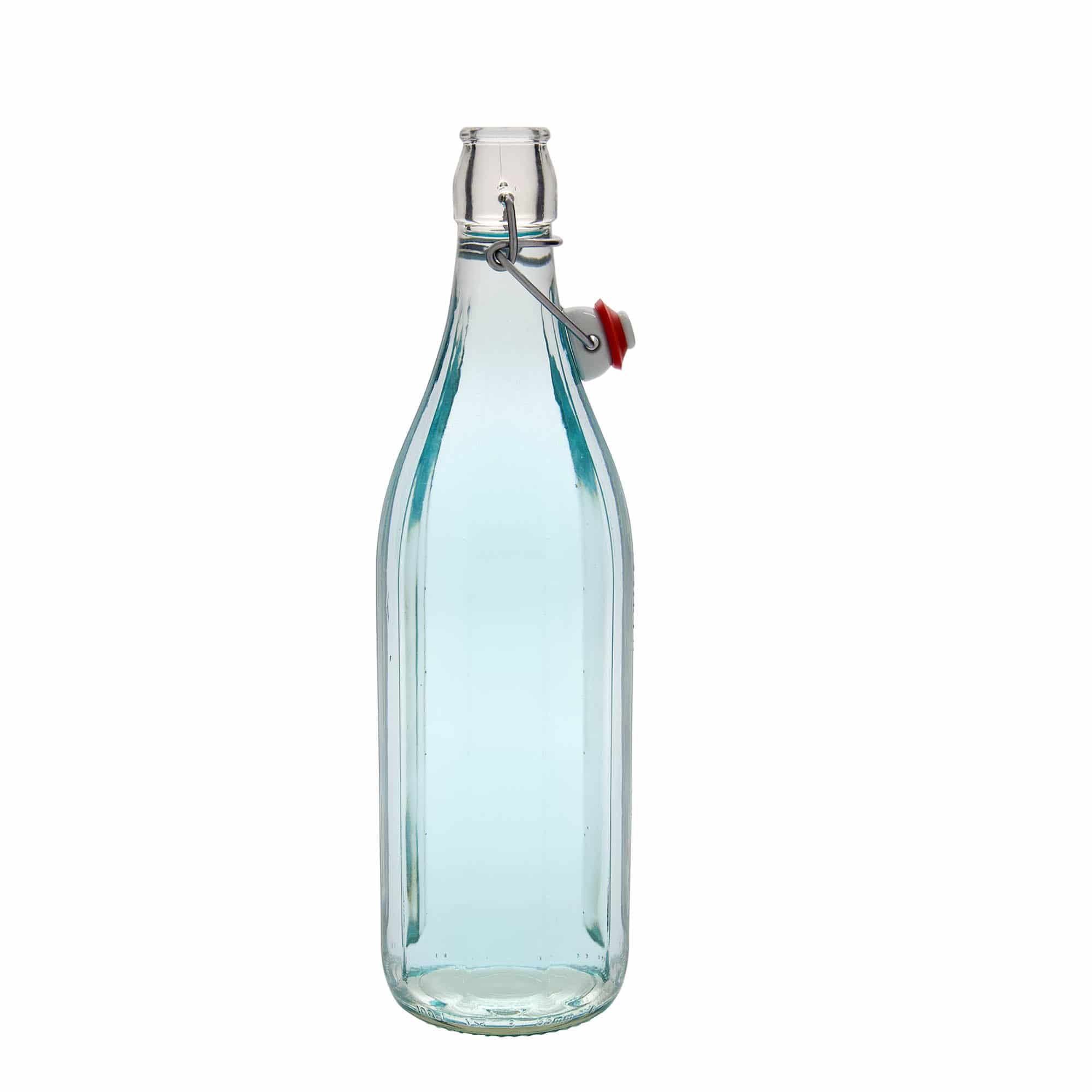 Botella de vidrio 'Bravo' de 1000 ml, decagonal, boca: tapón mecánico