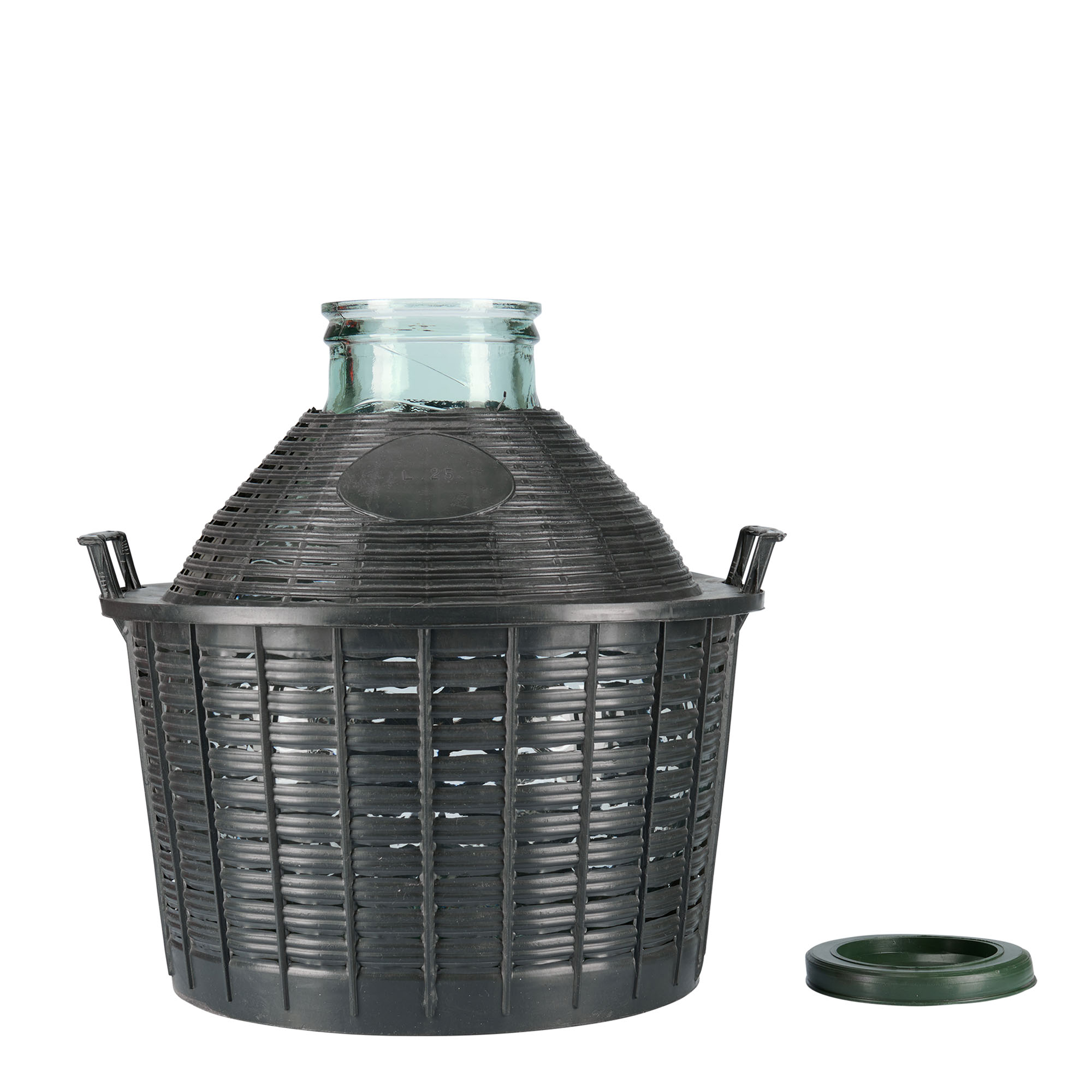 Botella de balón de 25 l de cuello ancho, vidrio, boca: tapa de solapa Botella de balón de 25 l de cuello ancho, vidrio, boca: tapa de solapa