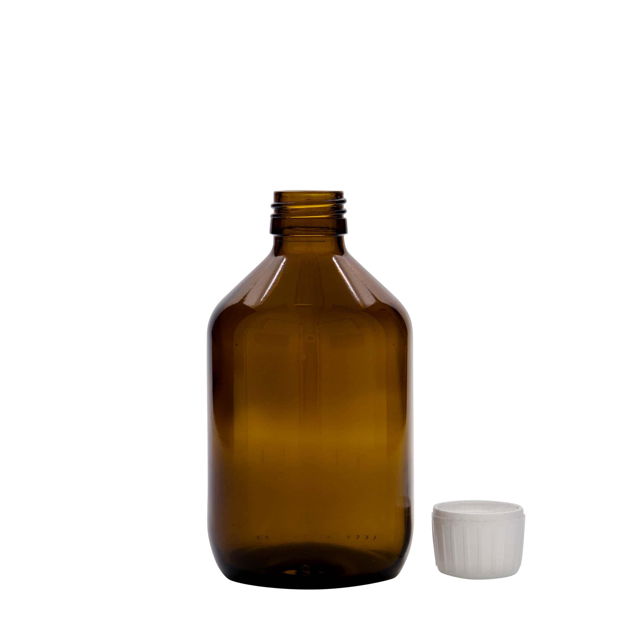 Botella médica de 300 ml, marrón, vidrio, boca: PP 28