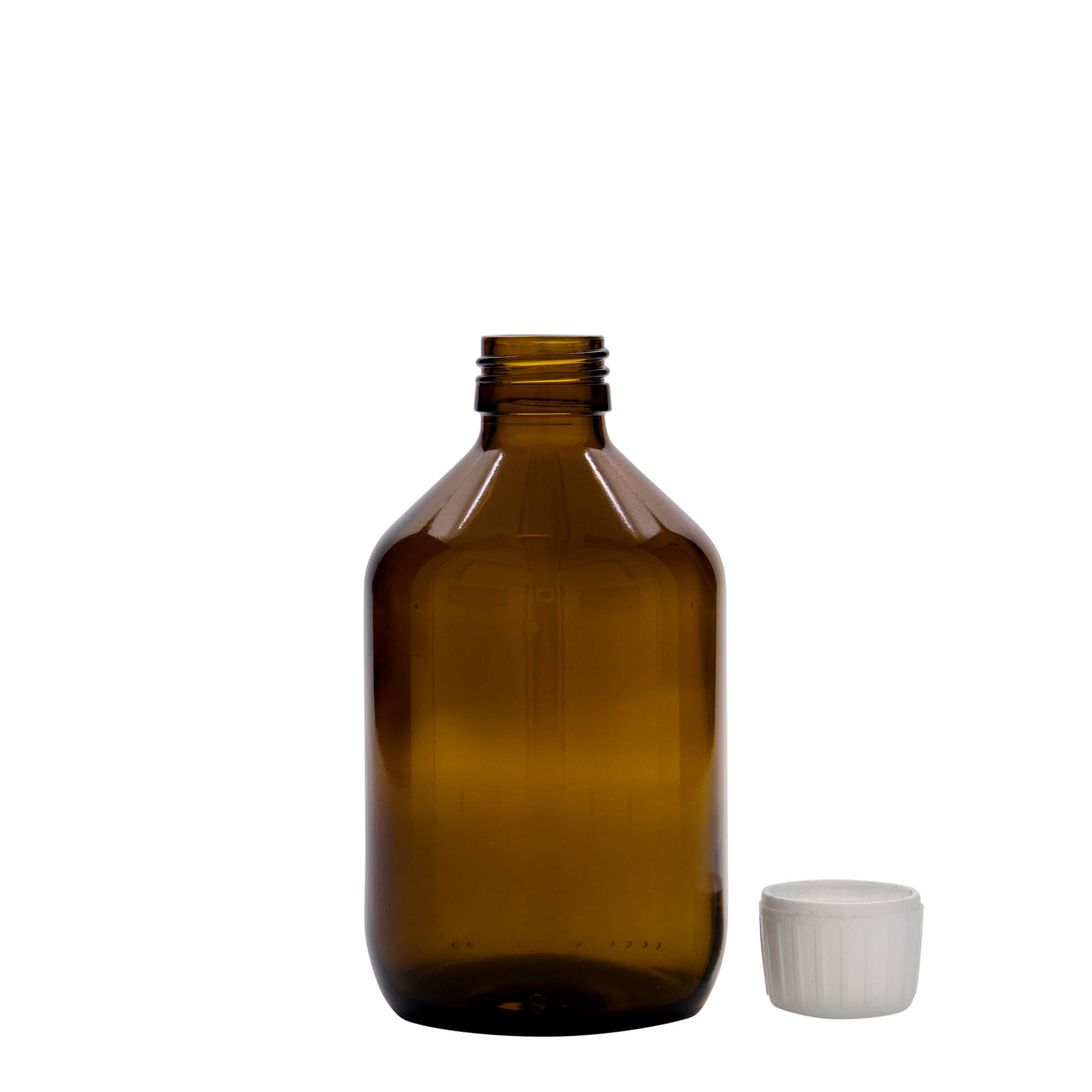 Botella médica de 300 ml, marrón, vidrio, boca: PP 28 Botella médica de 300 ml, marrón, vidrio, boca: PP 28