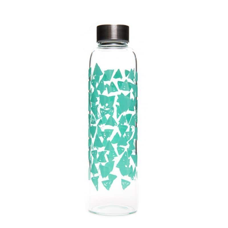 Botella de agua 'Perseus' de 500 ml, motivo: Triángulos turquesas, boca: tapón de rosca