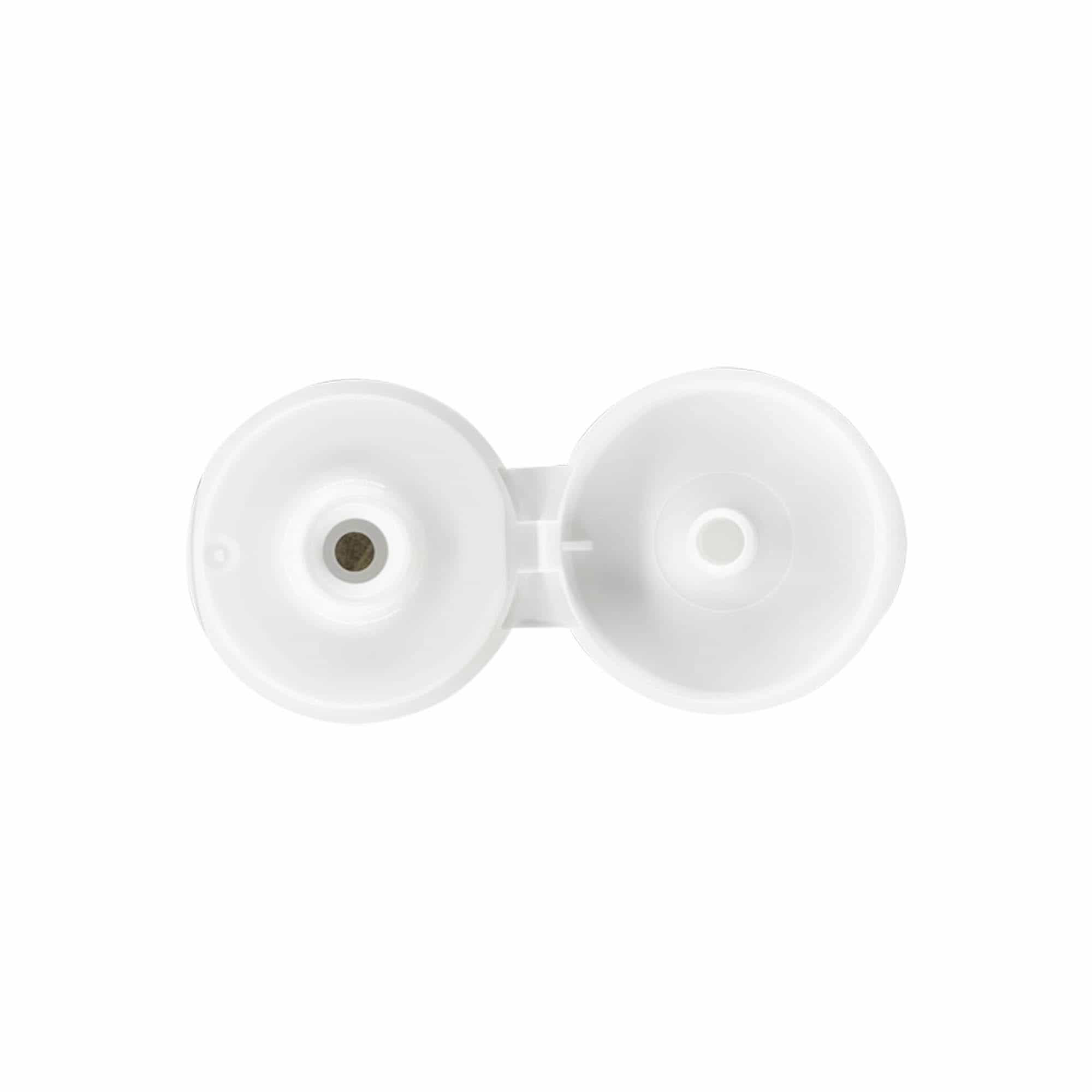 Tapón de rosca con bisagra, plástico PP blanco, para boca: 24/410
