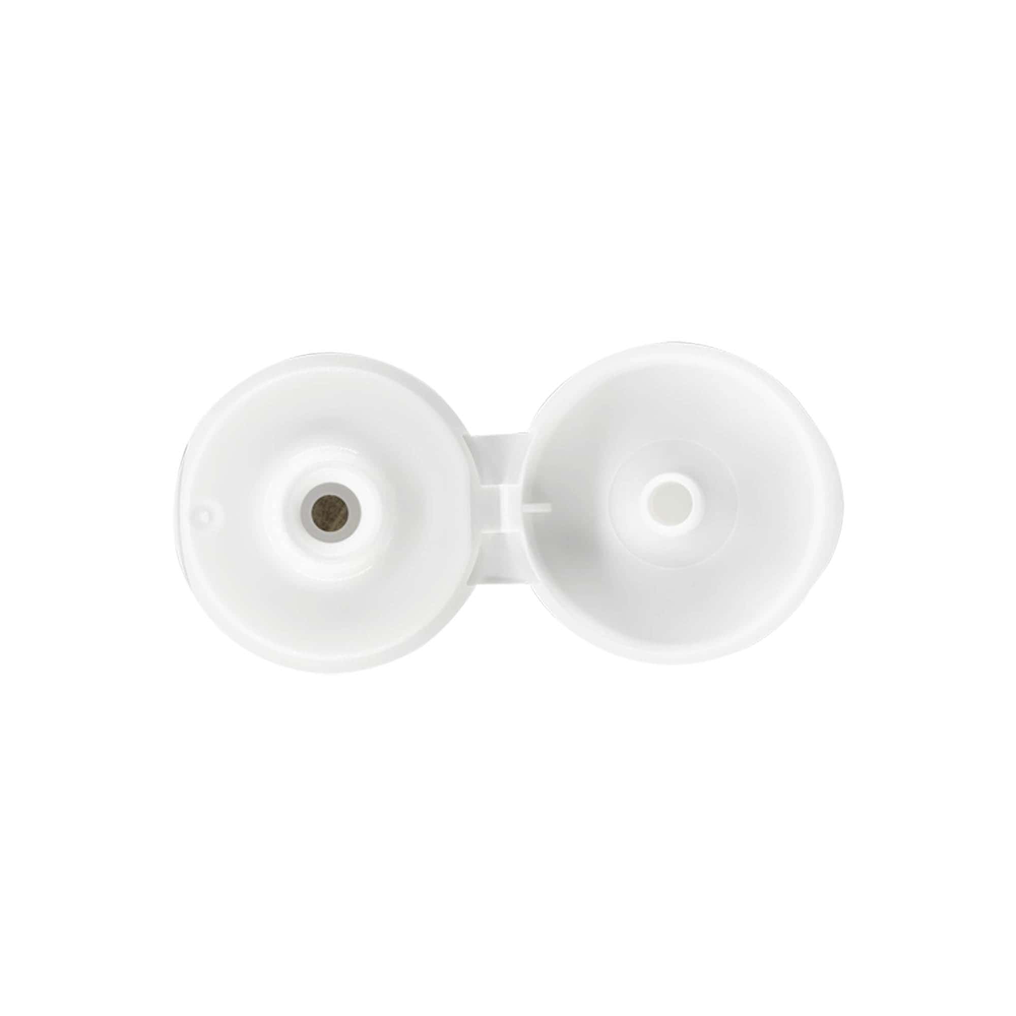 Tapa de rosca con bisagra abatible, plástico PP, blanco, para boca: 24/410