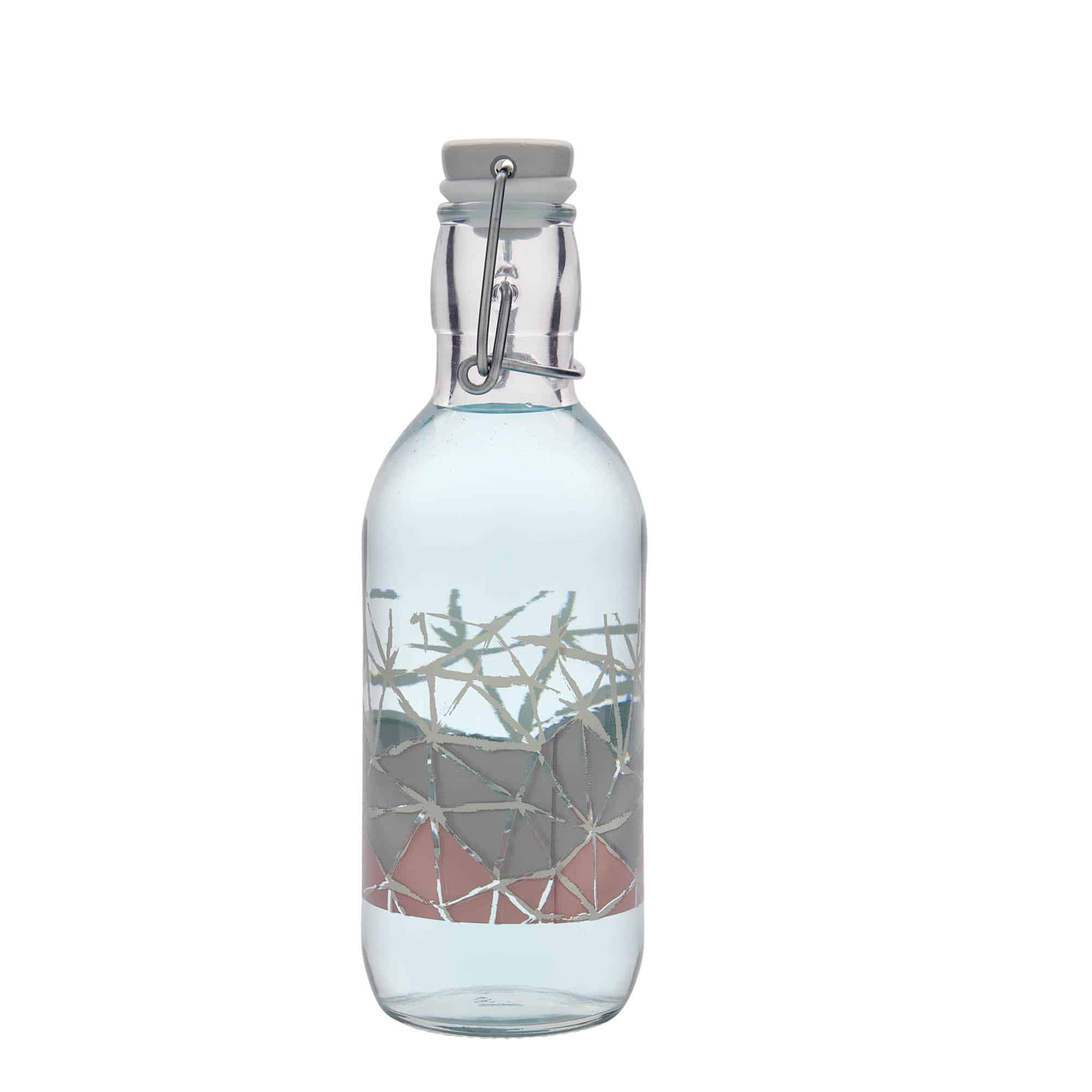 Botella de vidrio 'Emilia' de 500 ml, motivo: Manolibera rosa, boca: tapón mecánico