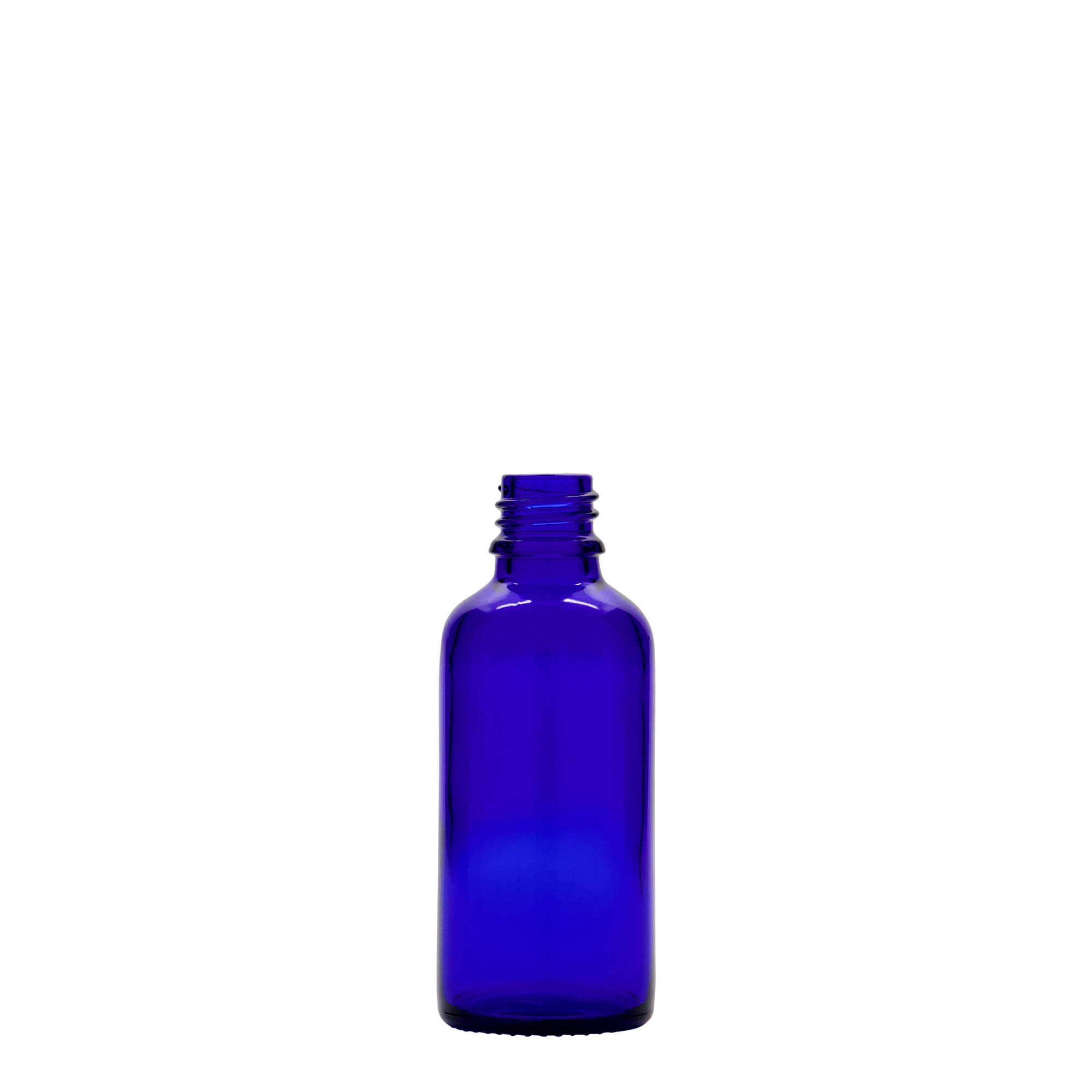 Botella médica de 50 ml, vidrio, azul real, boca: DIN 18 Botella médica de 50 ml, vidrio, azul real, boca: DIN 18