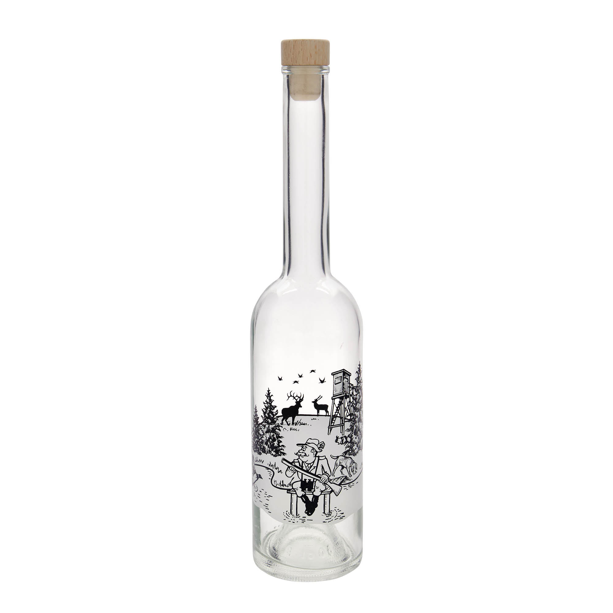 Botella de vidrio de 500 ml 'Opera', motivo: cazador, boca: corcho