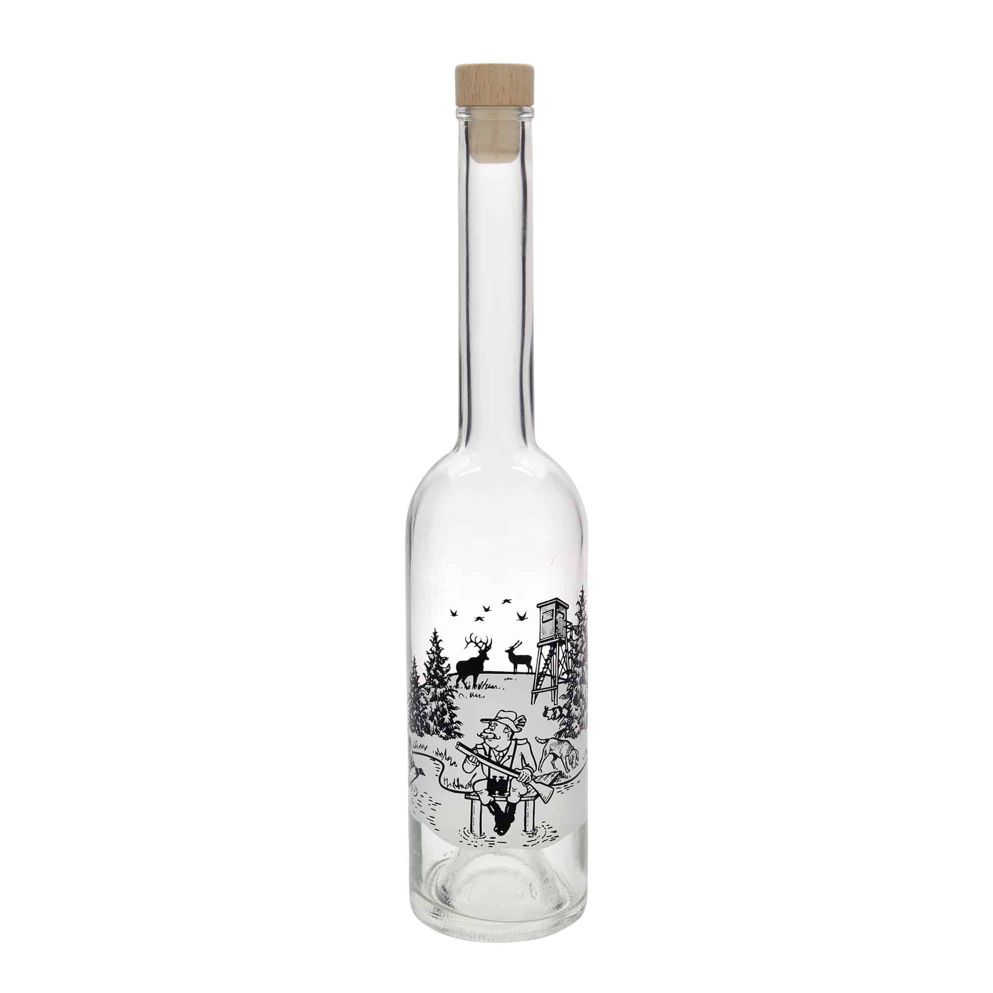 Botella de vidrio de 500 ml 'Opera', motivo: cazador, boca: corcho