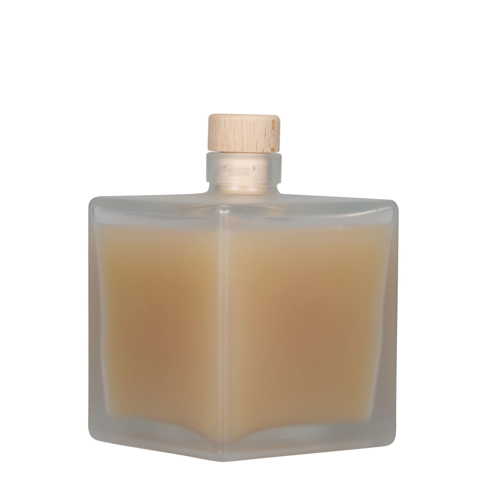 Botella de vidrio 'Cube' de 500 ml, cuadrada, efecto helado, boca: corcho
