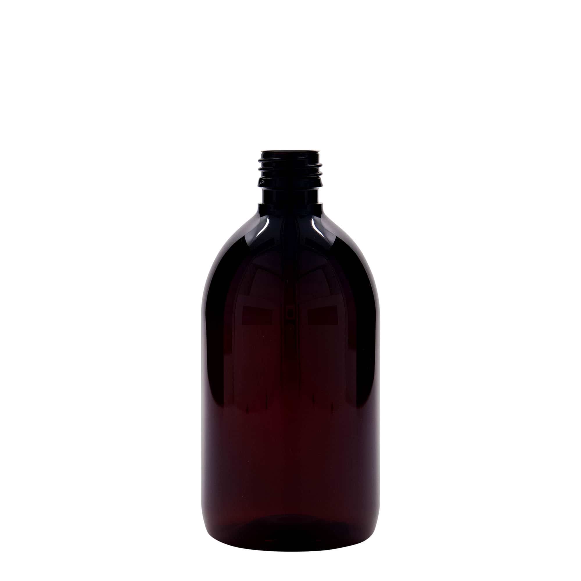 Frasco de medicamentos de PET de 500 ml, marrón, plástico, boca: PP 28