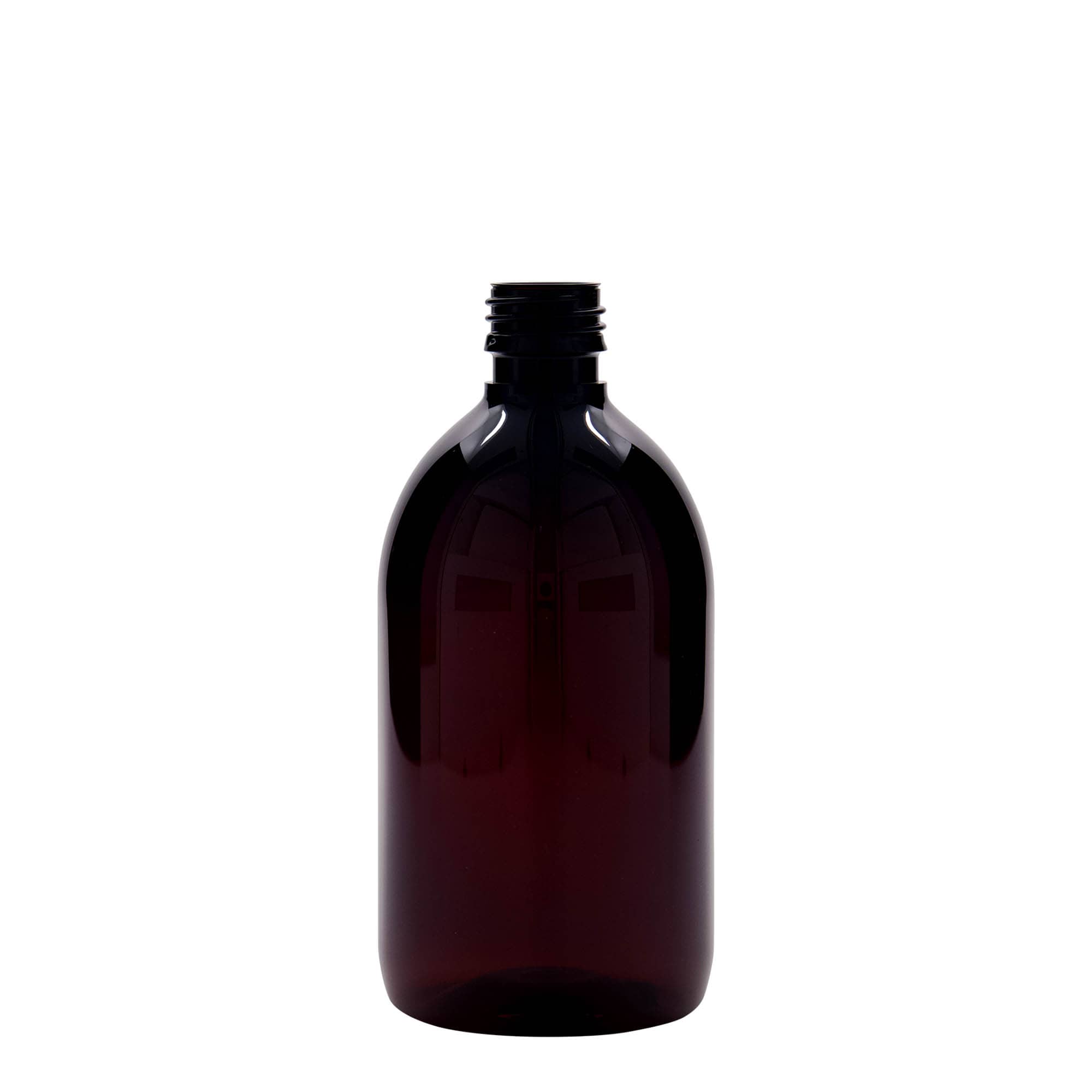 Botella médica PET de 500 ml, marrón, plástico, boca: PP 28