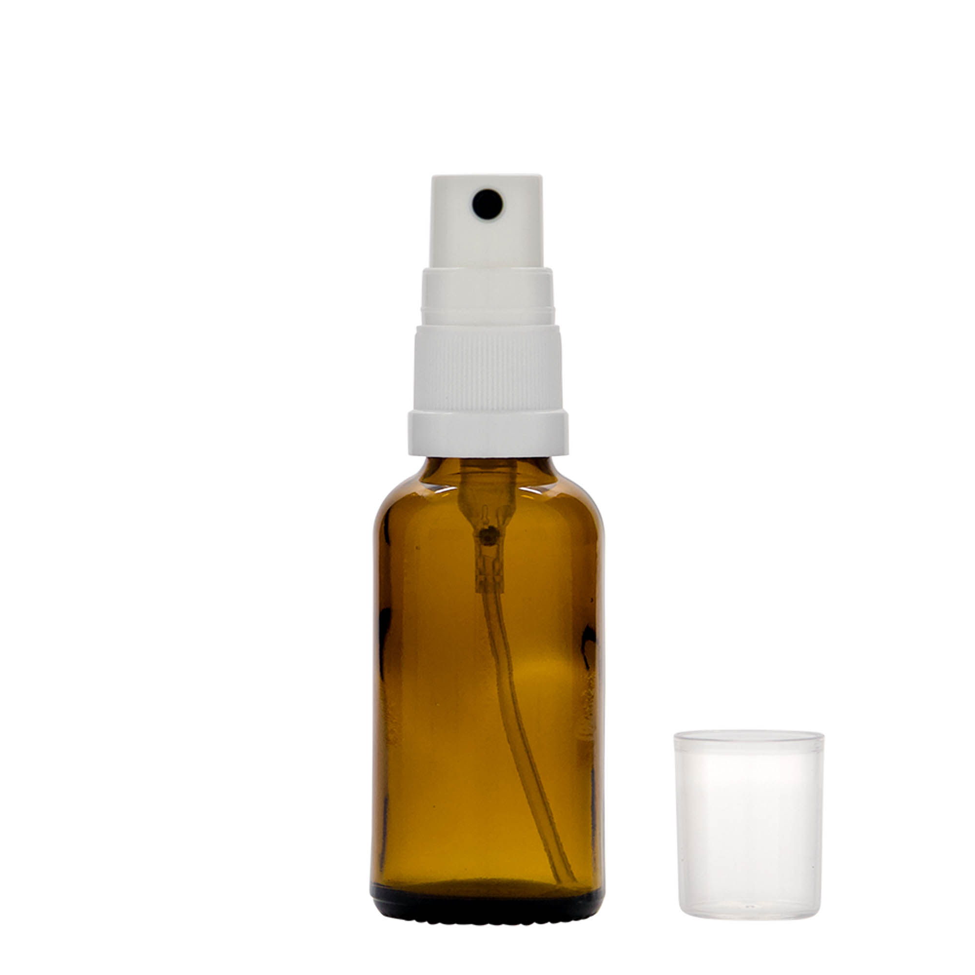 30 ml botella de spray medicina, vidrio, marrón, boca: DIN 18