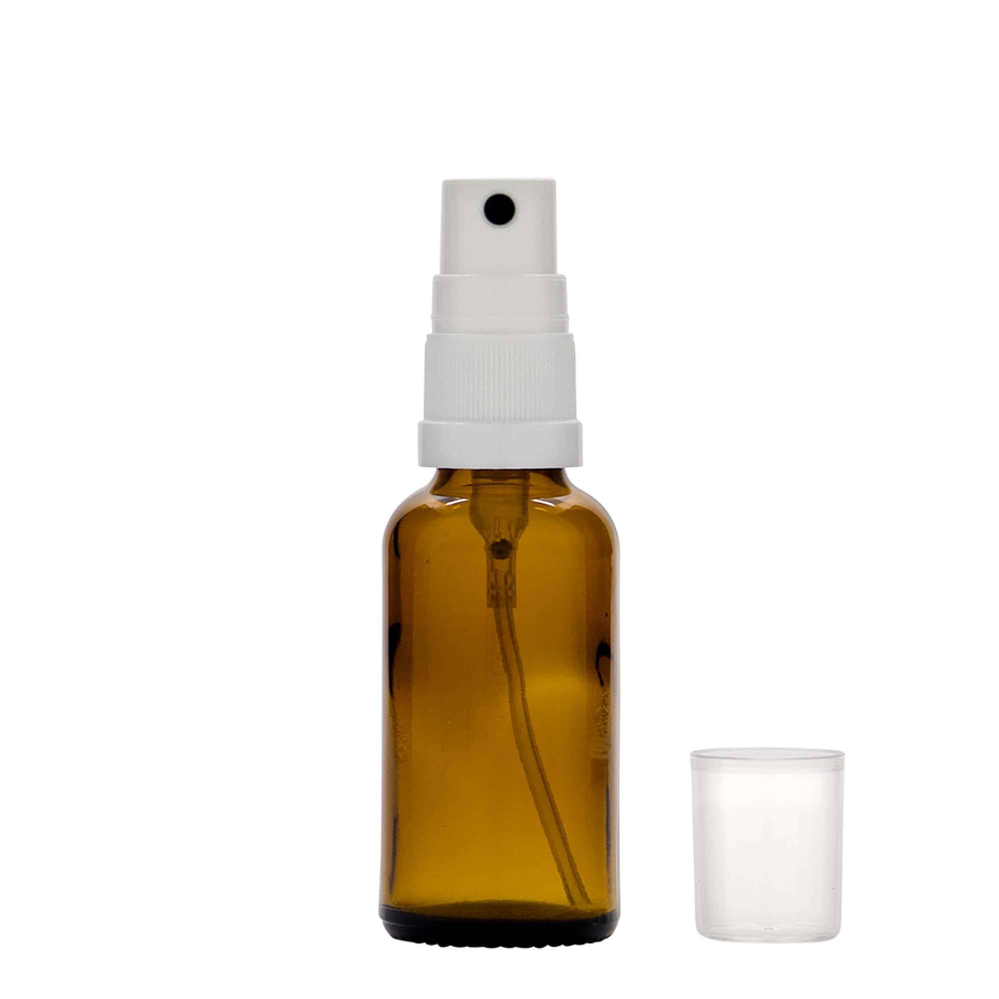 30 ml botella de spray medicina, vidrio, marrón, boca: DIN 18