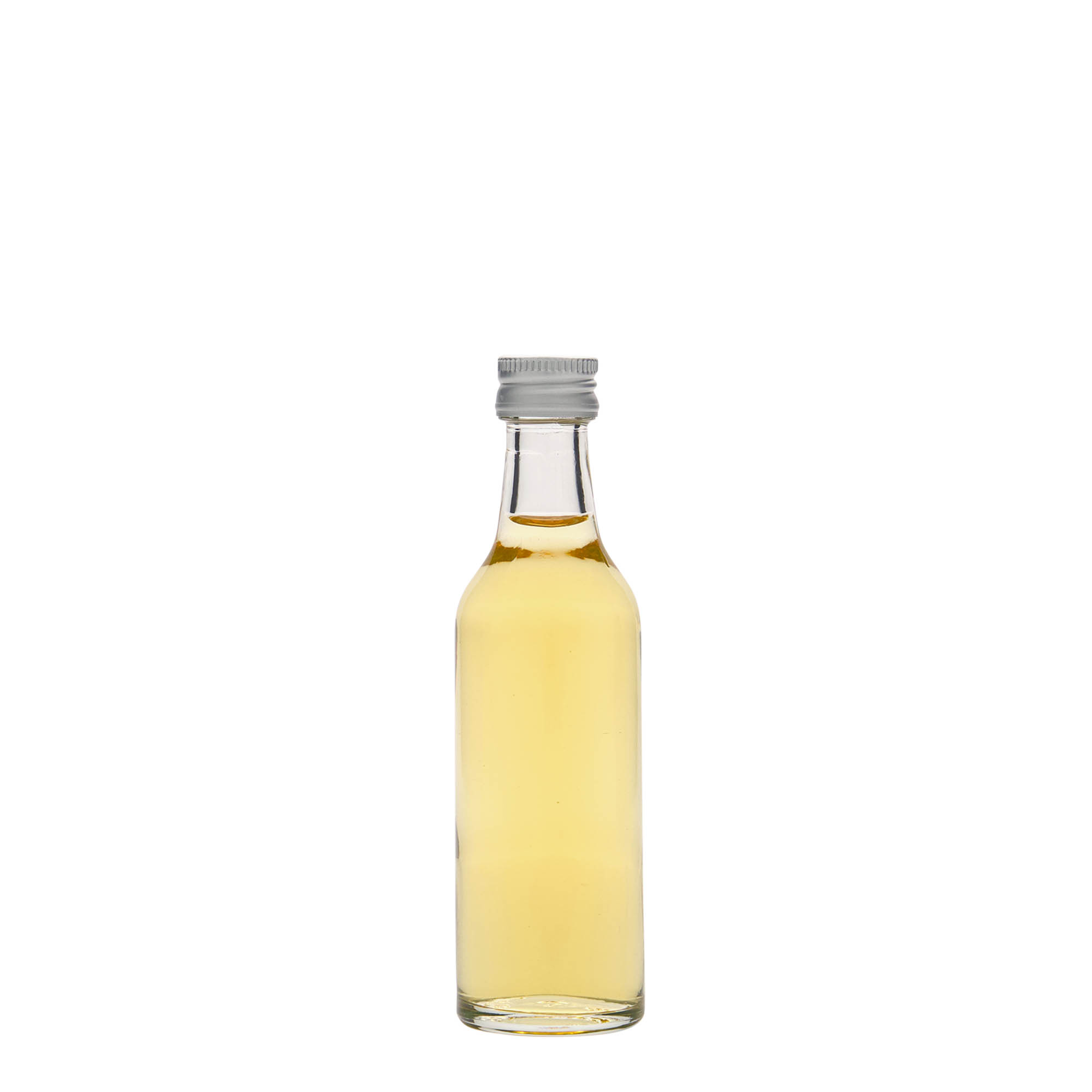 Botella de vidrio de 50 ml con cuello recto, boca: PP 18 Botella de vidrio de 50 ml con cuello recto, boca: PP 18