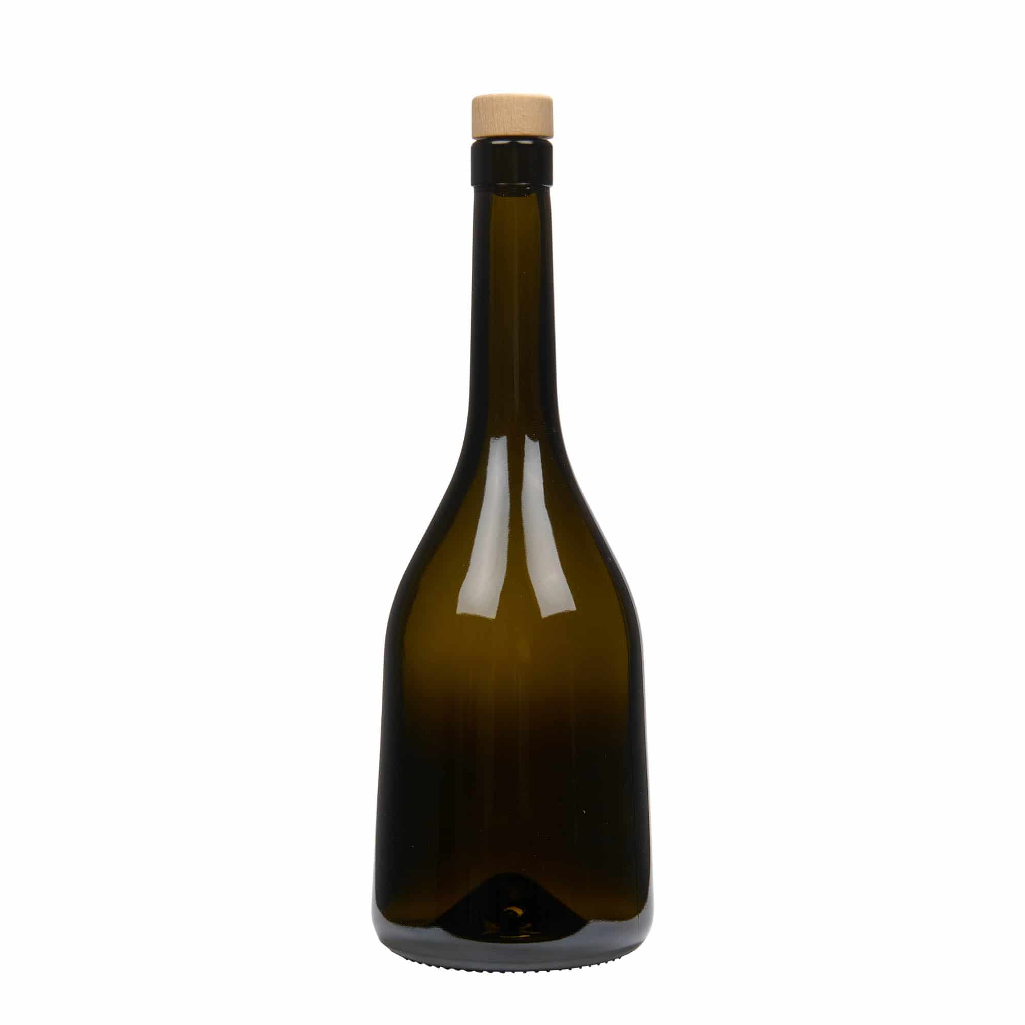 Botella de vidrio 'Rustica' de 750 ml, verde antiguo, boca: corcho