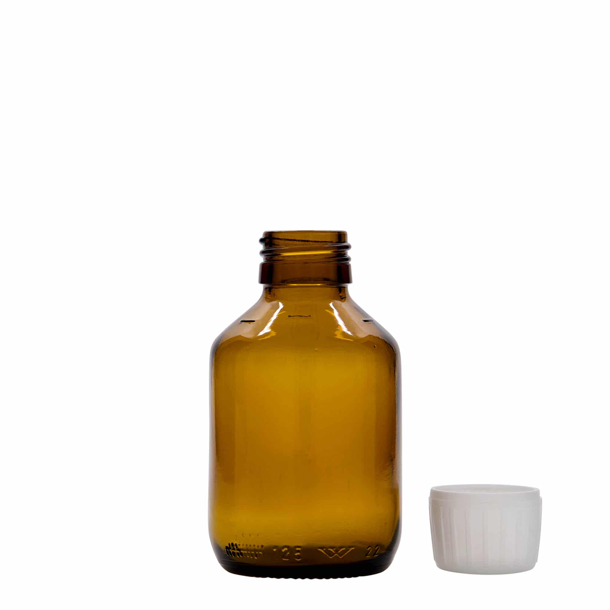 125 ml frasco medicinal, marrón, vidrio, boca: PP 28