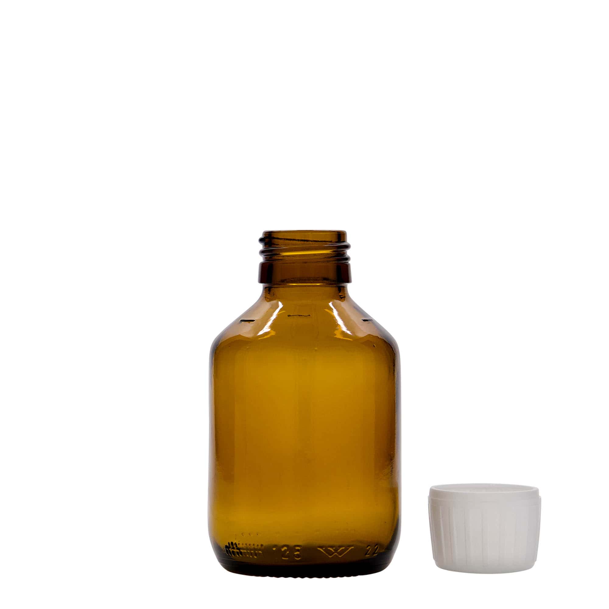 125 ml frasco medicinal, marrón, vidrio, boca: PP 28