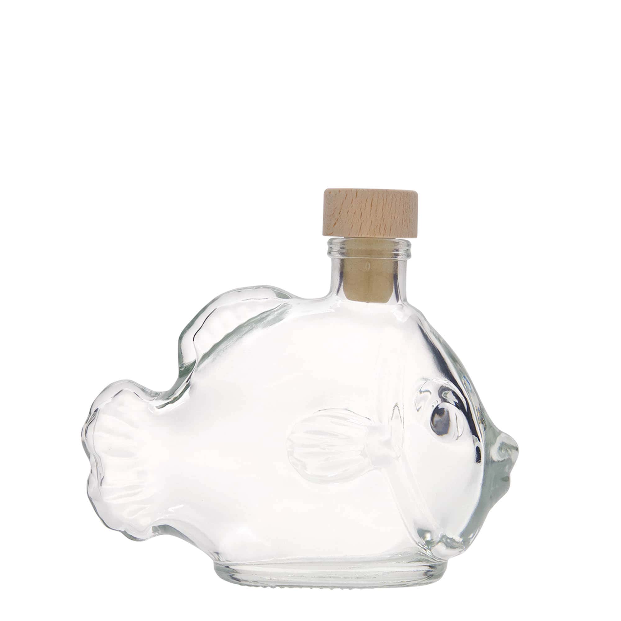 Botella de vidrio 'Pez' de 200 ml, boca: corcho