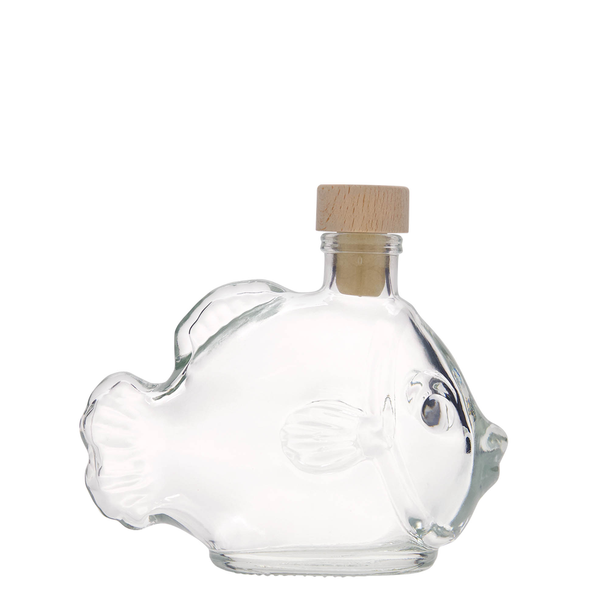 Botella de vidrio de 200 ml 'Pez', boca: corcho