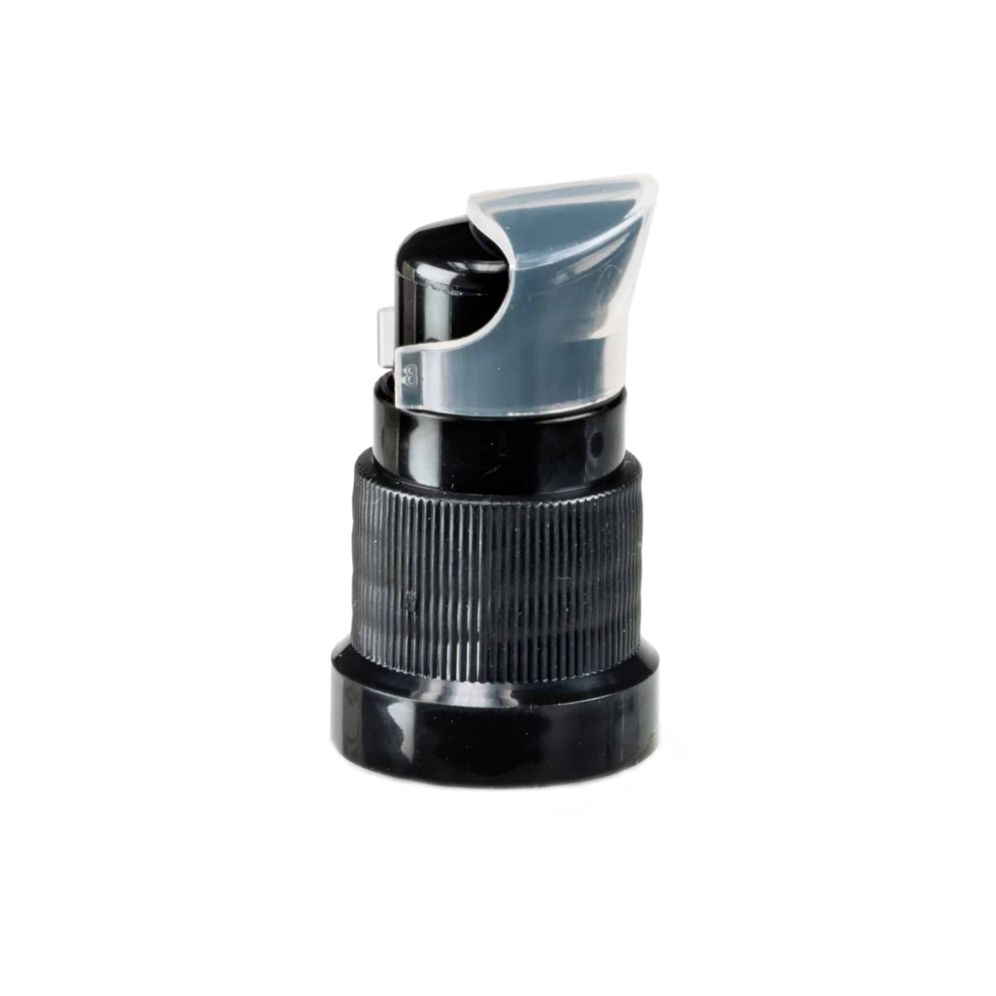 Tapón roscado con bomba dosificadora para loción, plástico PP, negro, para boca: DIN 18