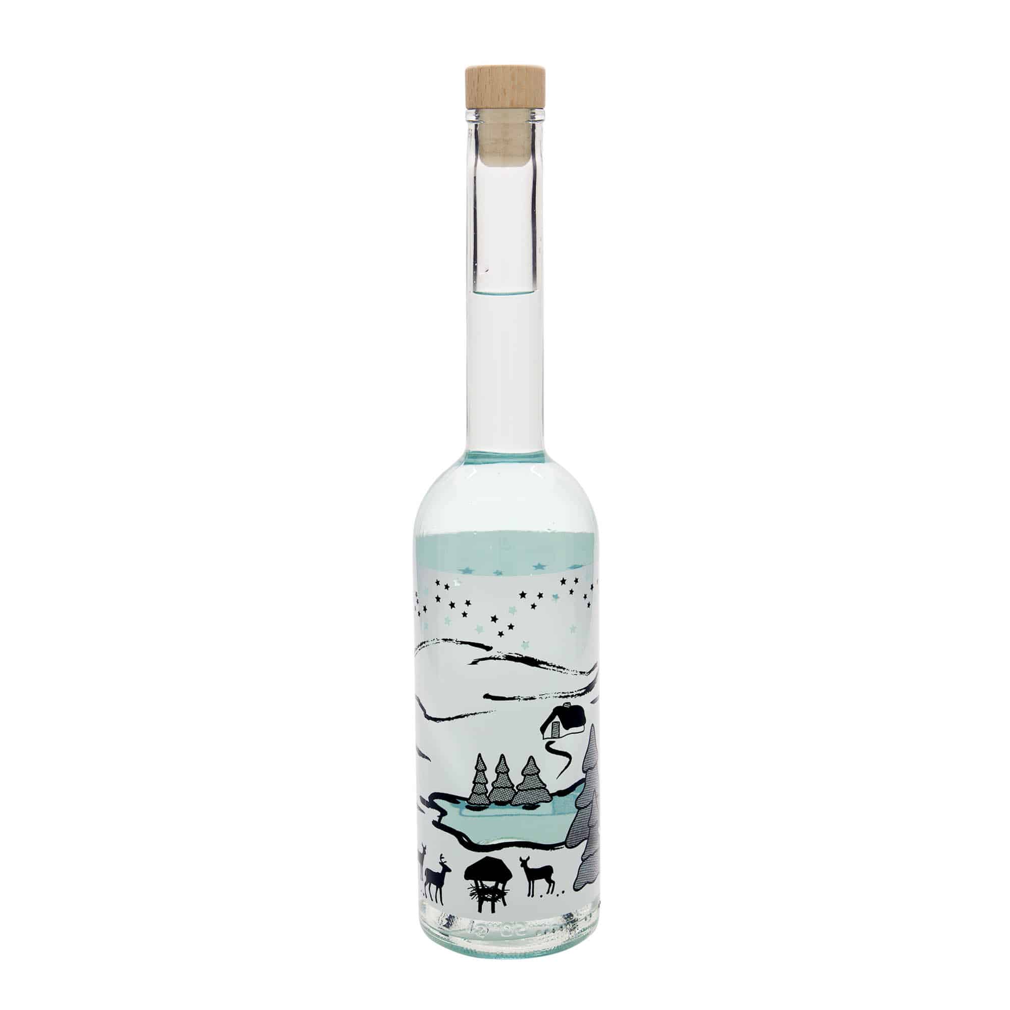 Botella de vidrio 'Opera' de 500 ml, motivo: sueño invernal 'Bianco', boca: corcho