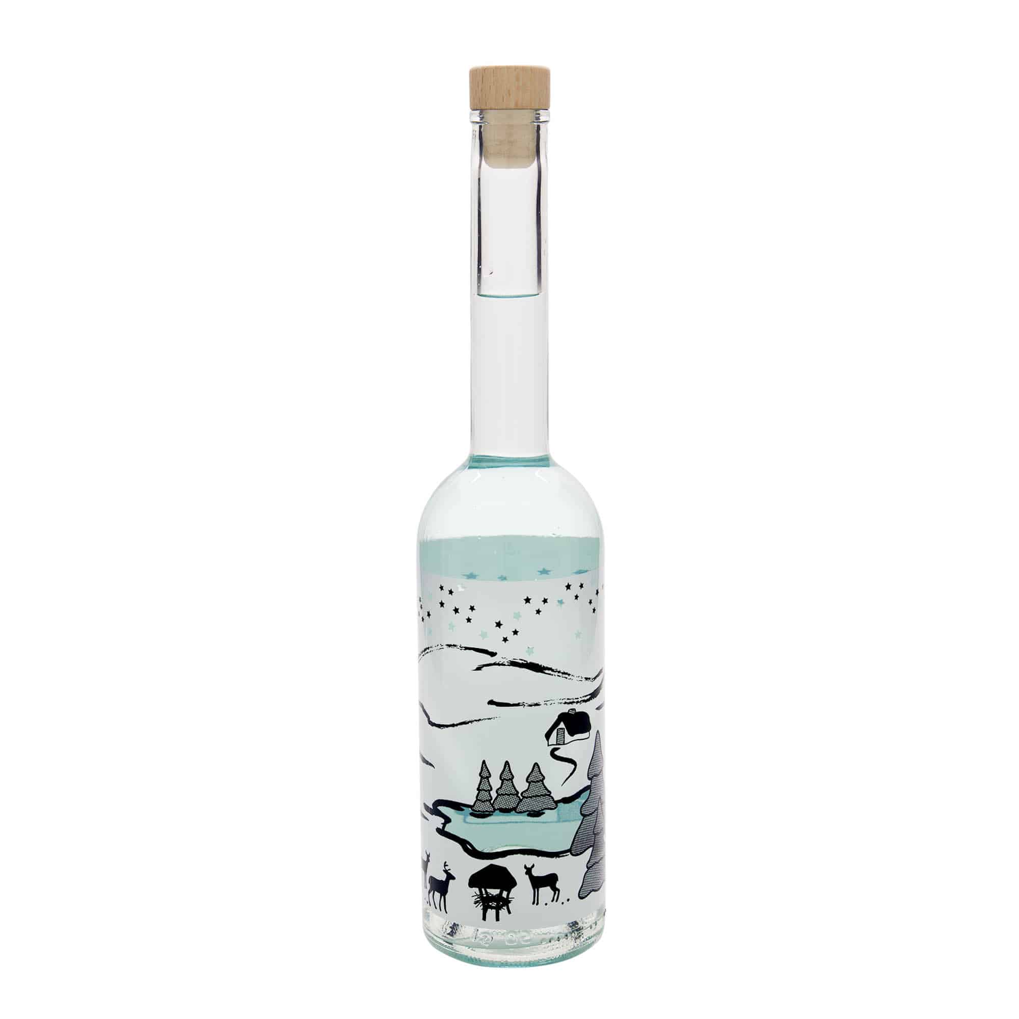 Botella de vidrio de 500 ml «Opera», motivo: Sueño de invierno-Bianco, boca: corcho