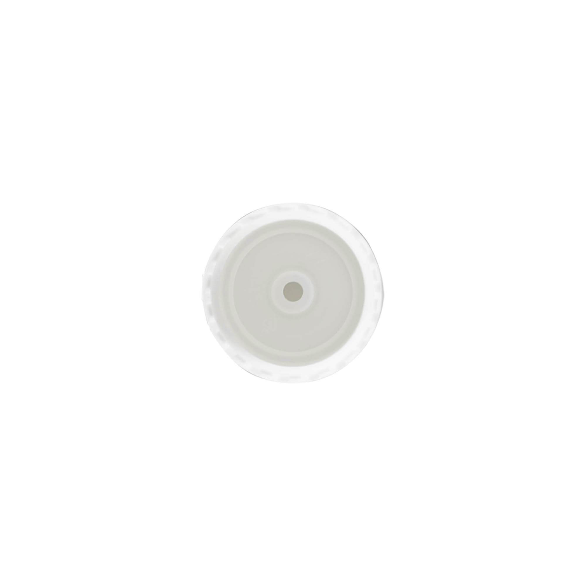 Tapa de rosca con bisagra abatible, plástico PP, blanco, para boca: 24/410 Tapa de rosca con bisagra abatible, plástico PP, blanco, para boca: 24/410