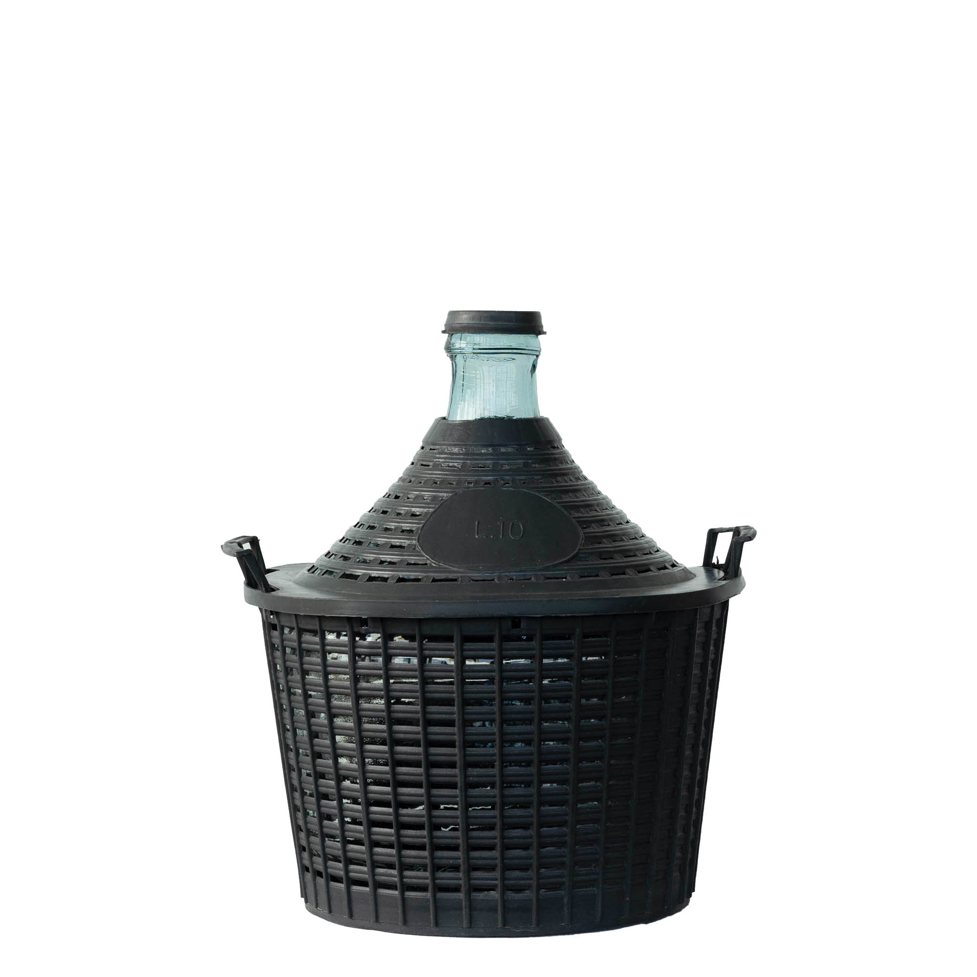 Botella de balón de 10 l, cuello estrecho, vidrio, boca: tapa de solapa