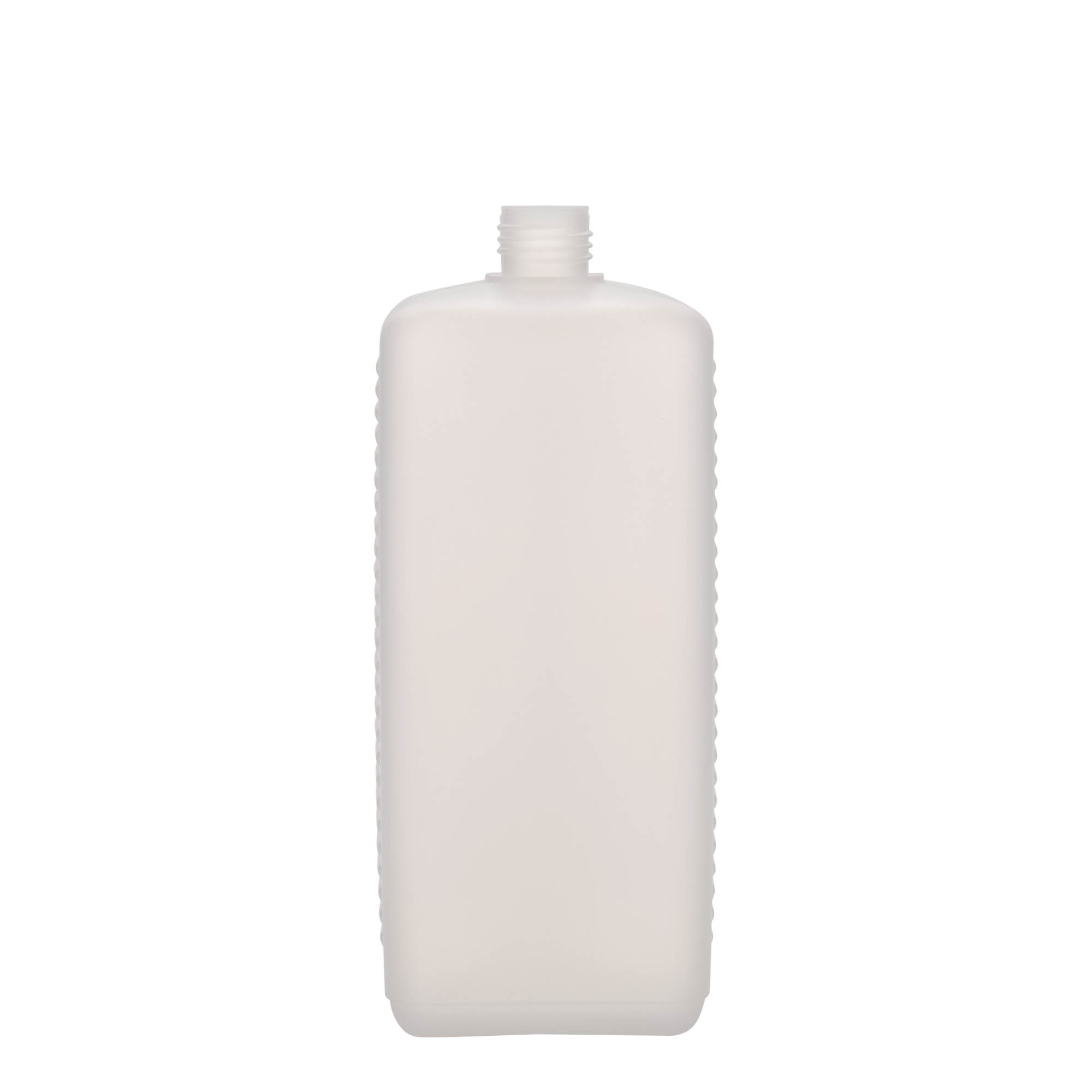 Botella de bidón de 1.000 ml, rectangular, plástico HDPE, natural, boca: DIN 25 EPE