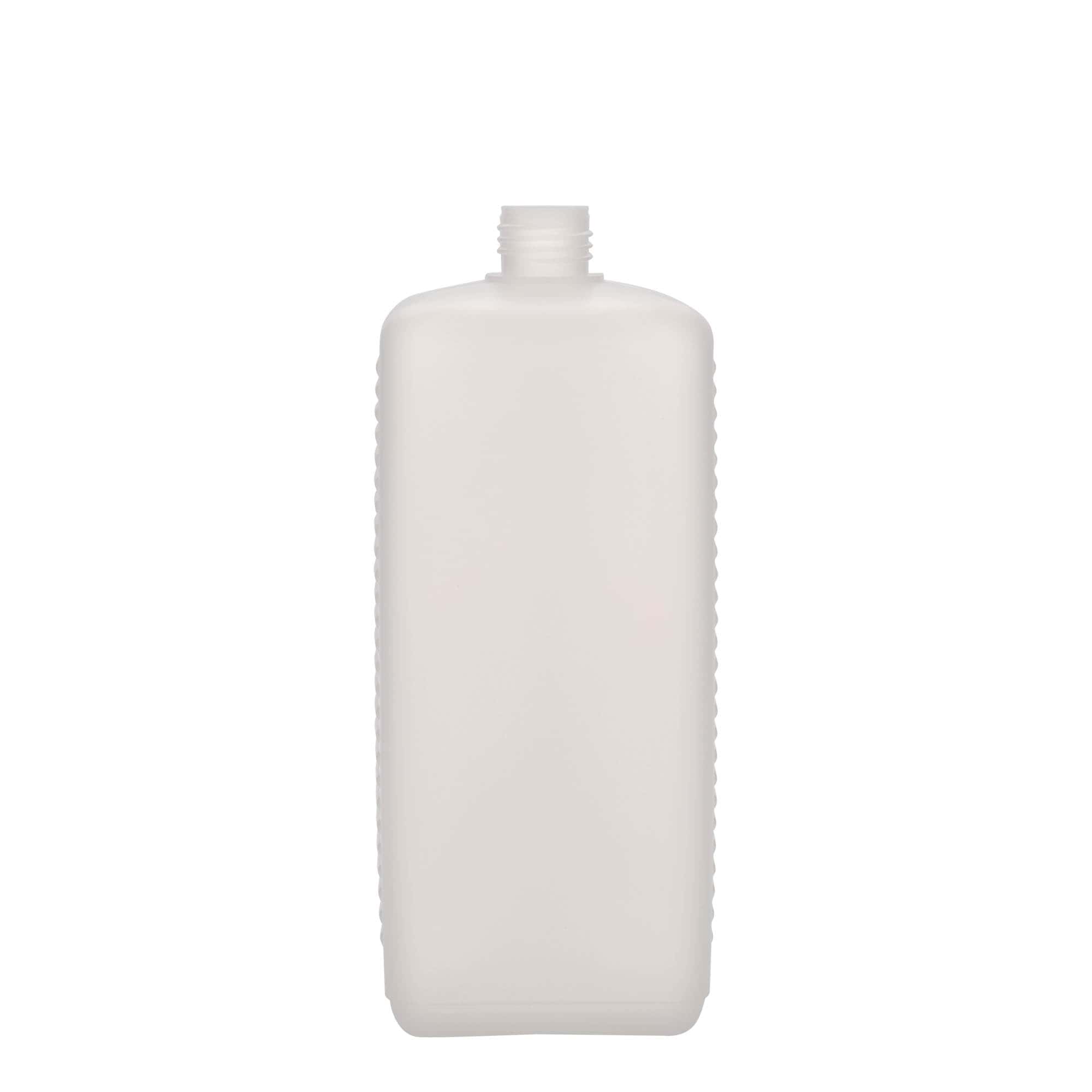 Botella de bidón de 1.000 ml, rectangular, plástico HDPE, natural, boca: DIN 25 EPE