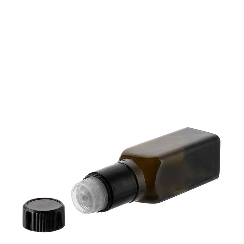 Aceitera/vinagrera 'Quadra' de 100 ml, vidrio, cuadrada, verde antiguo, boca: DOP