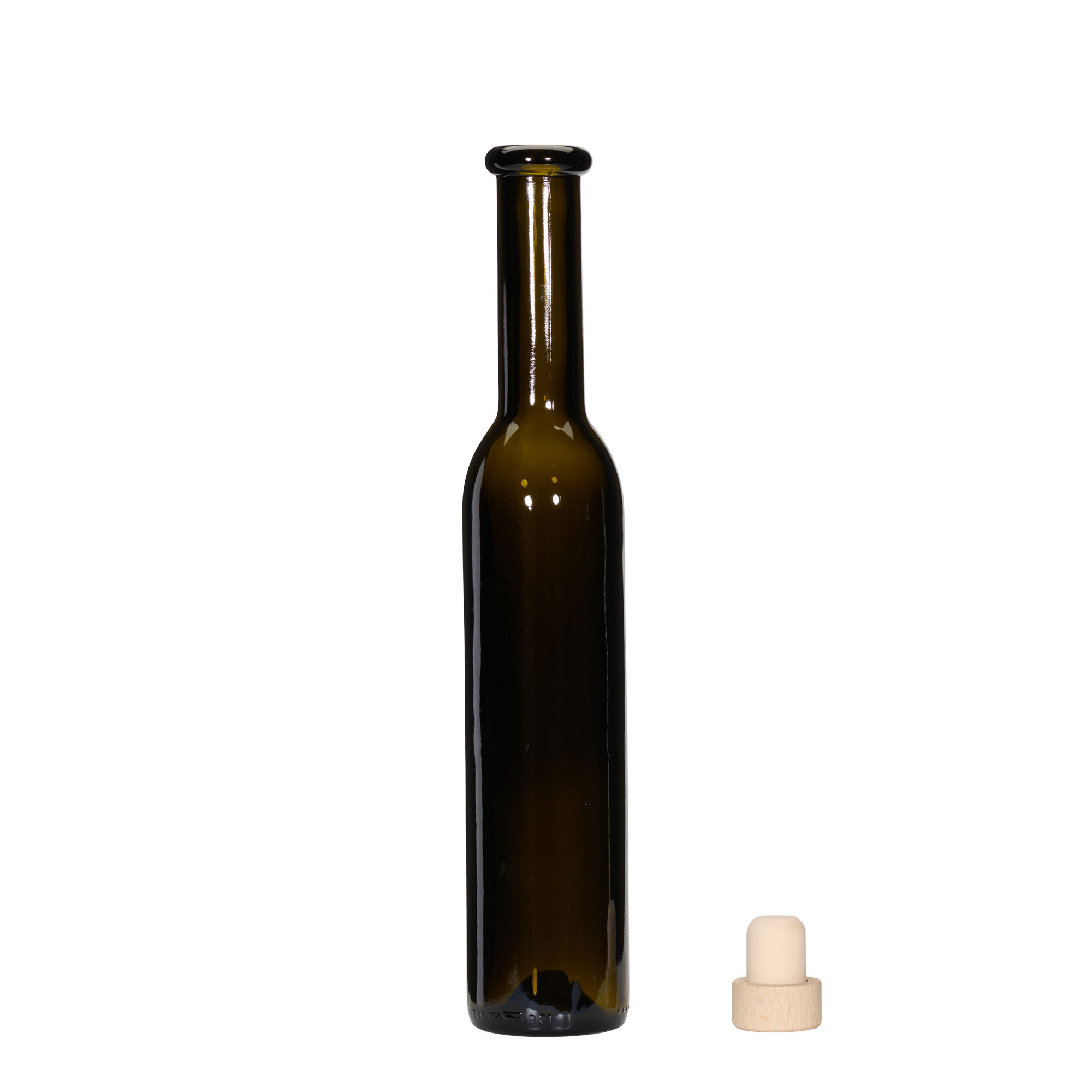 Botella de vidrio de 250 ml 'Rocky', verde antiguo, boca: corcho Botella de vidrio de 250 ml 'Rocky', verde antiguo, boca: corcho