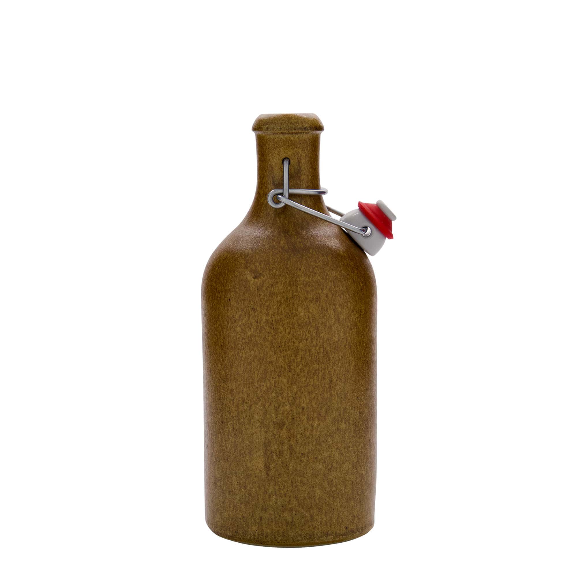 Jarra de barro de 500 ml, gres, cristal marrón, boca: cierre con alambre