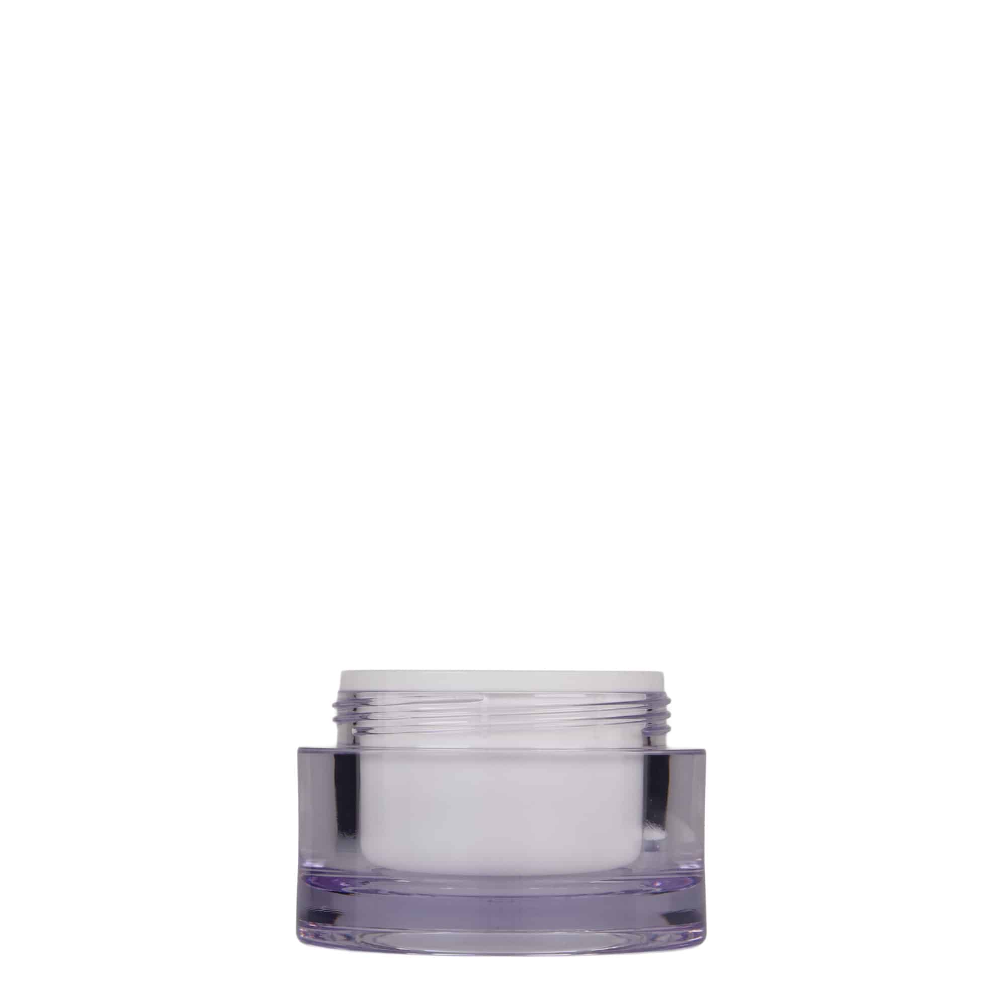 Bote de 50 ml, plástico de SAN, blanco, boca: tapón de rosca Bote de 50 ml, plástico de SAN, blanco, boca: tapón de rosca