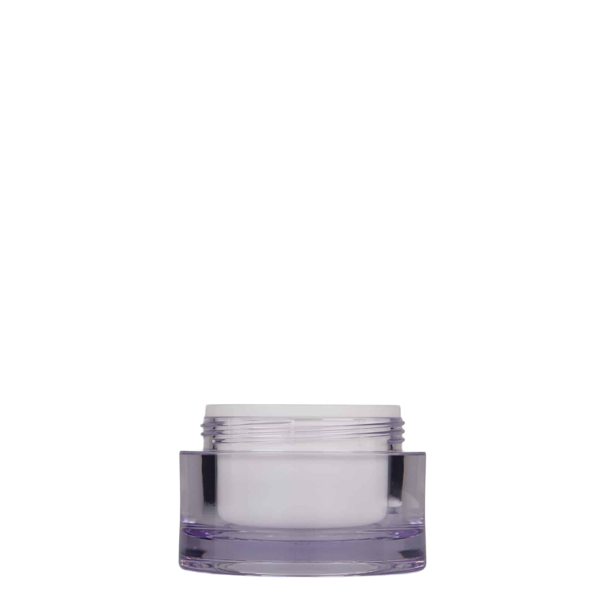 50 ml tarro, plástico SAN, blanco, boca: cierre de rosca