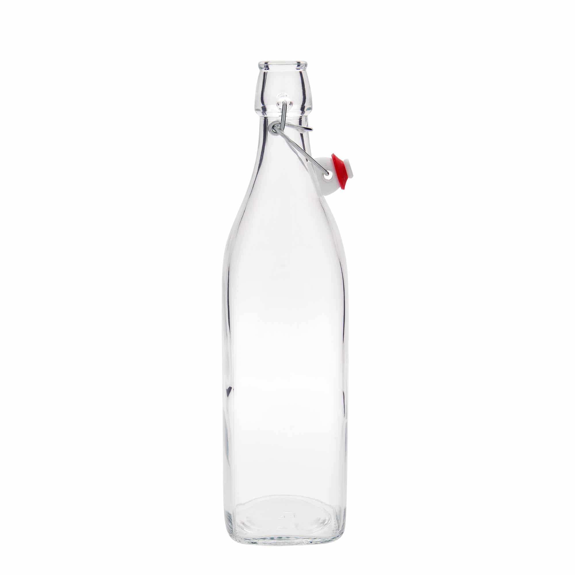 Botella de vidrio 'Swing' de 1000 ml, cuadrada, boca: tapón mecánico