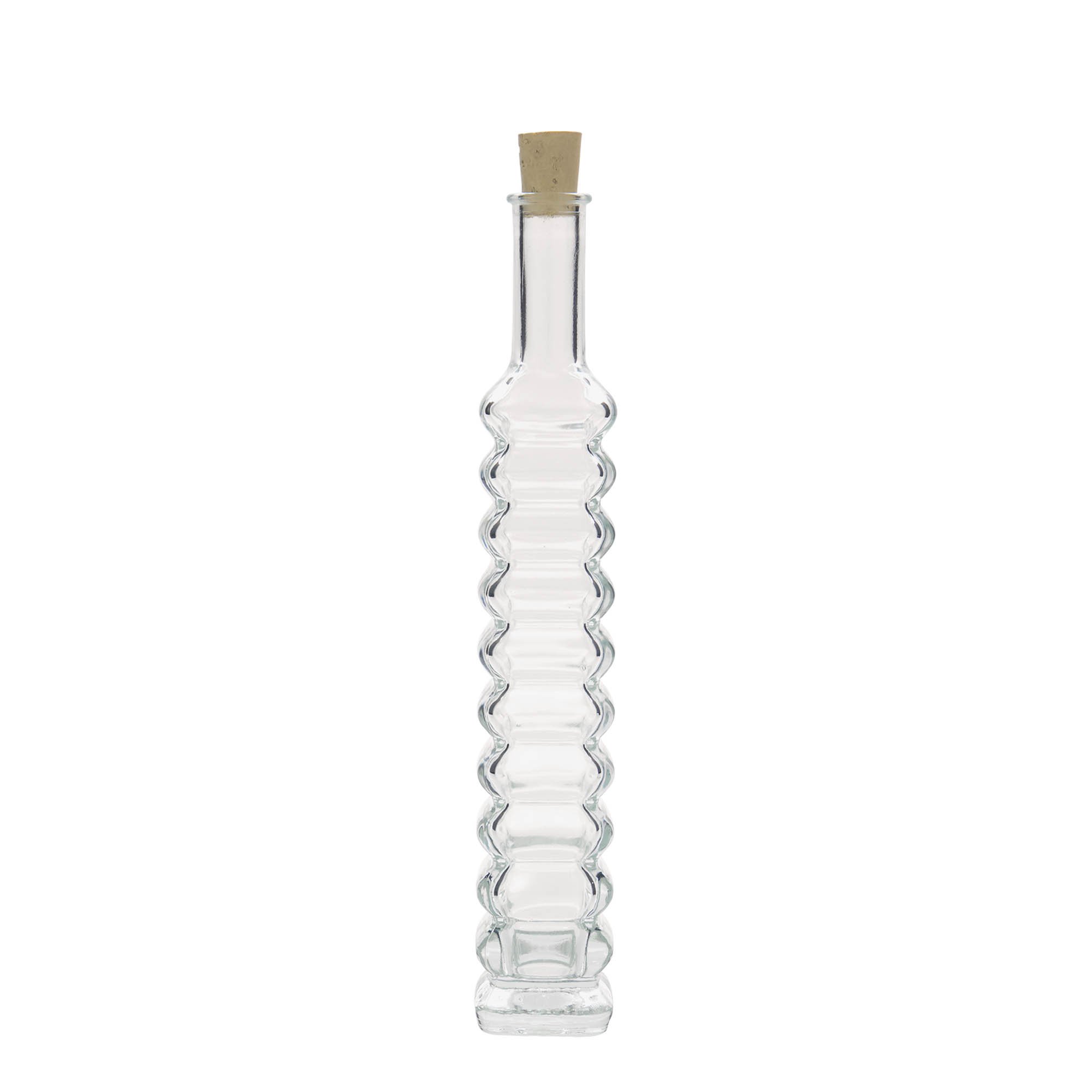 Botella de cristal de 100 ml 'Roma', cuadrada, boca: corcho
