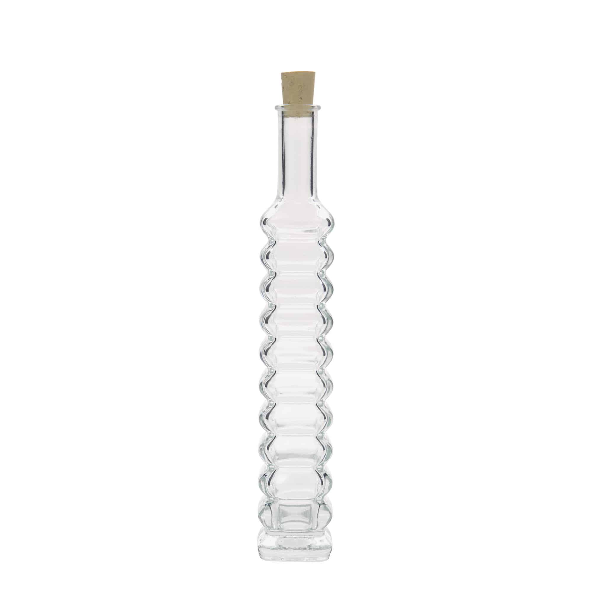 Botella de cristal de 100 ml 'Roma', cuadrada, boca: corcho