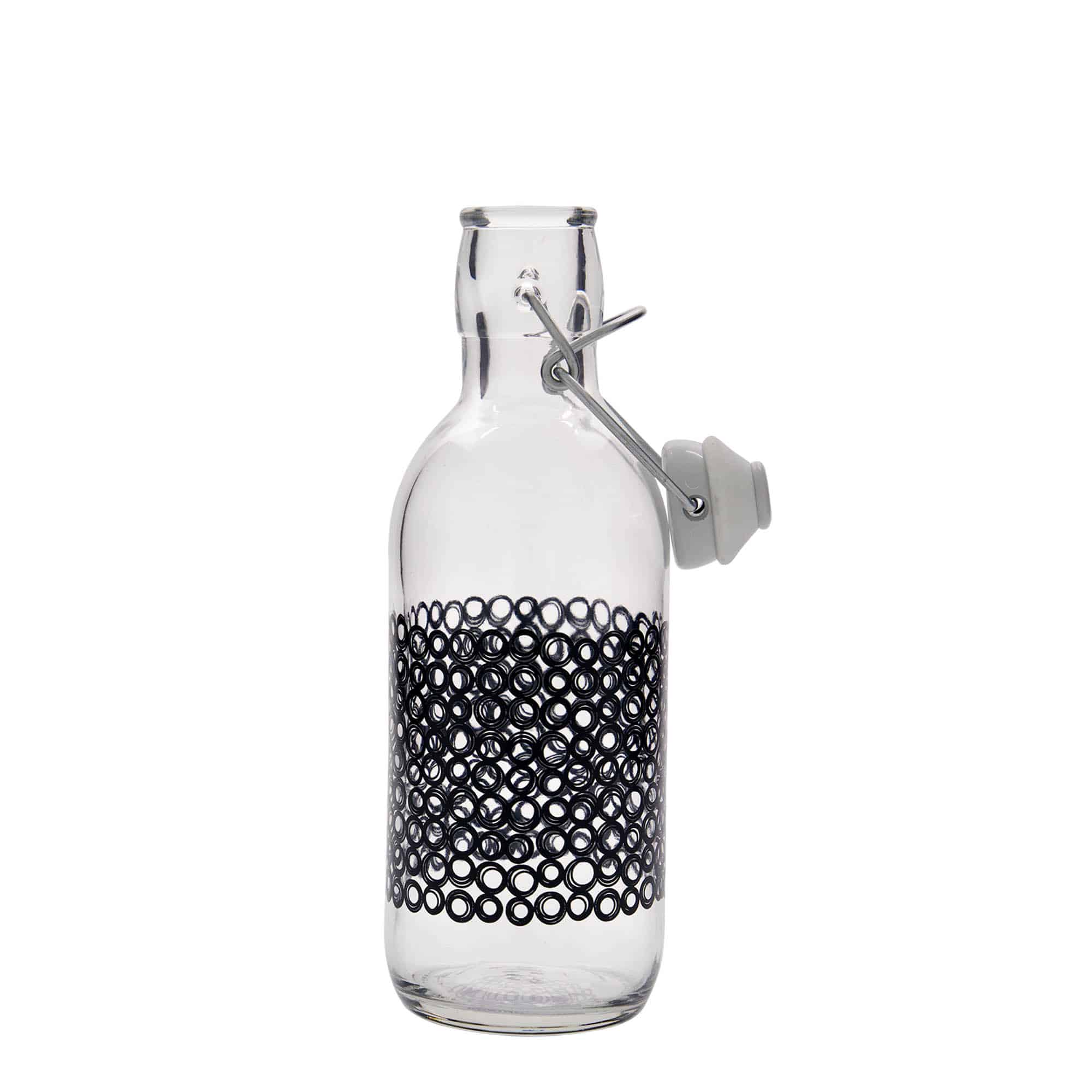 Botella de vidrio 'Emilia' de 500 ml, motivo: Circola nero, boca: tapón mecánico Botella de vidrio 'Emilia' de 500 ml, motivo: Circola nero, boca: tapón mecánico